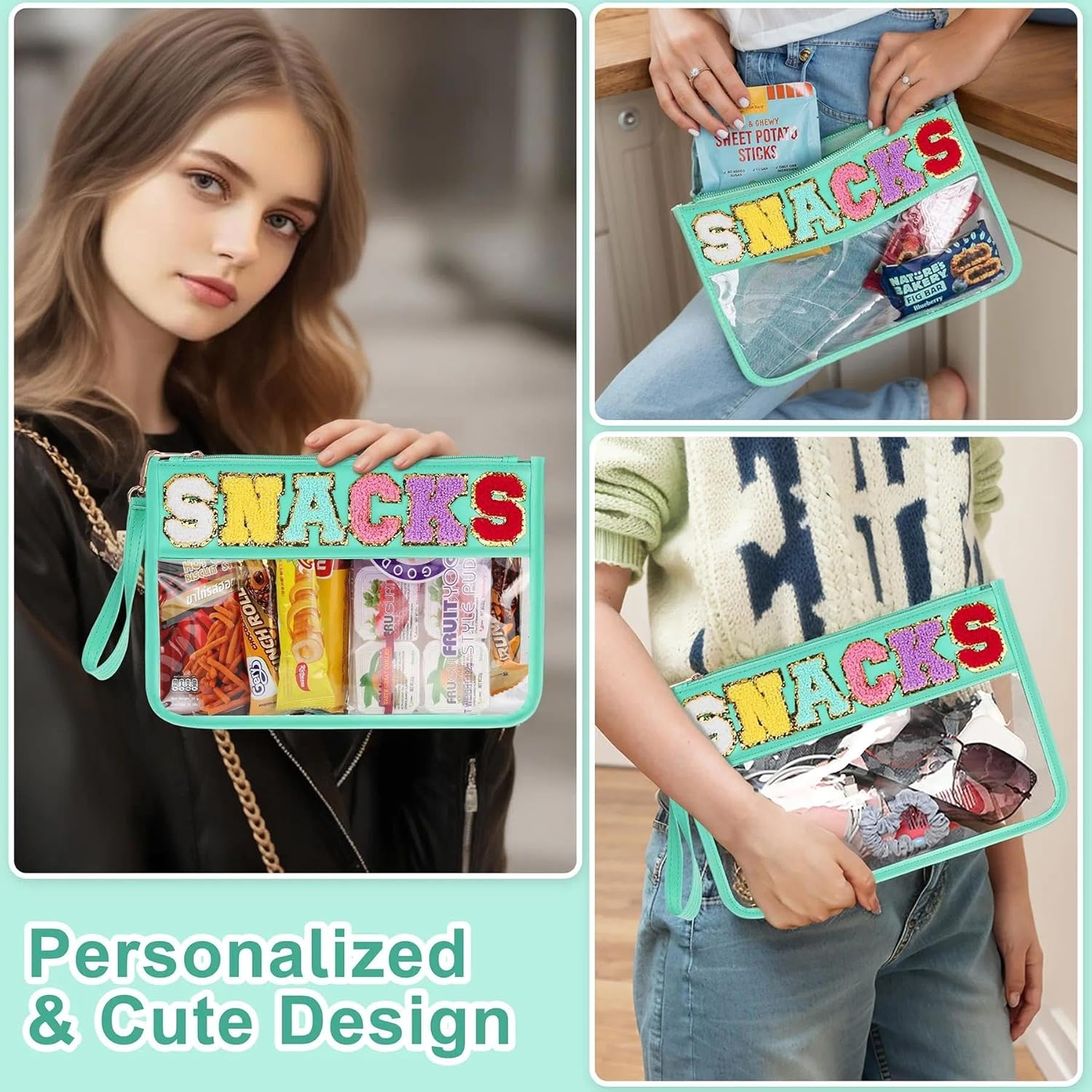 Waterproof Cosmetic Pouch Travel Pouch, Large Capacity Preppy Style Bag with Carry Strap, Multi-Purpose Clear Tote Bag in Green, Suitable for Women &ndash; Unron