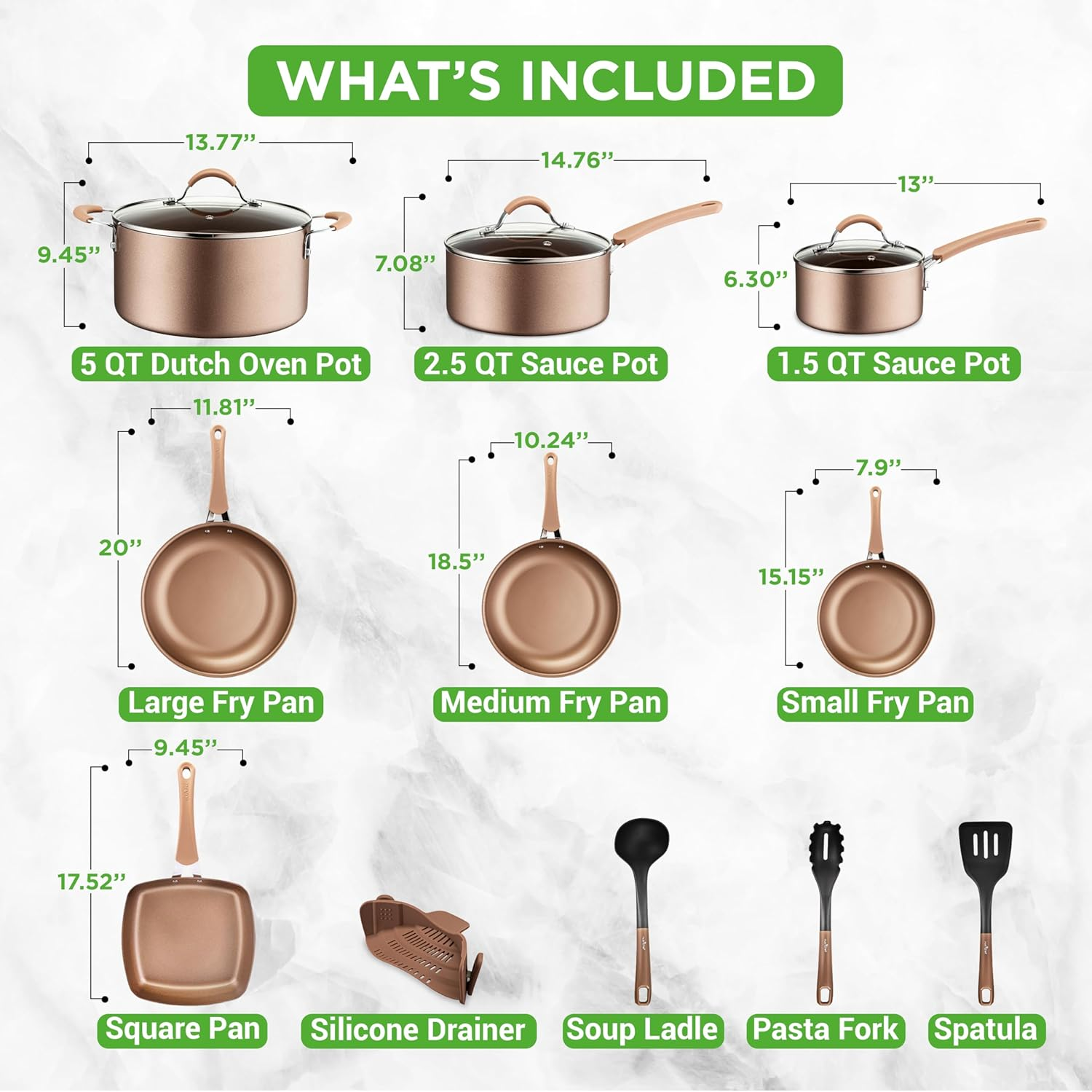 Nutrichef 20-Piece Nonstick Kitchen Cookware Set - Pfoa/Pfos-Free Heat Resistant Lacquer Kitchenware W/Bakeware, Frying Pans, Cooking Pots, Utensils image number 4