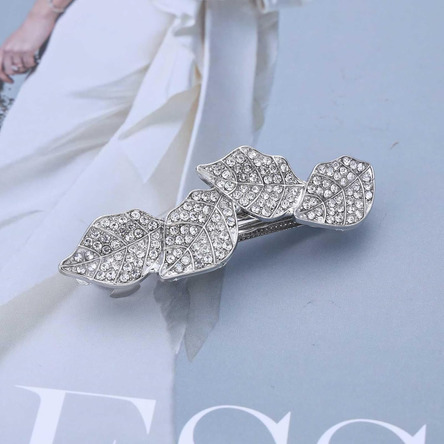 Wendalern Boho Rhinestone Leaf Hair Clip Crystal Leaf Cluster Hair Pin Barrette Silver Leaves Non-Slip Metal Geometric Hair Clips Wedding Headpiece Hair Styling Accessories for Women image number 1