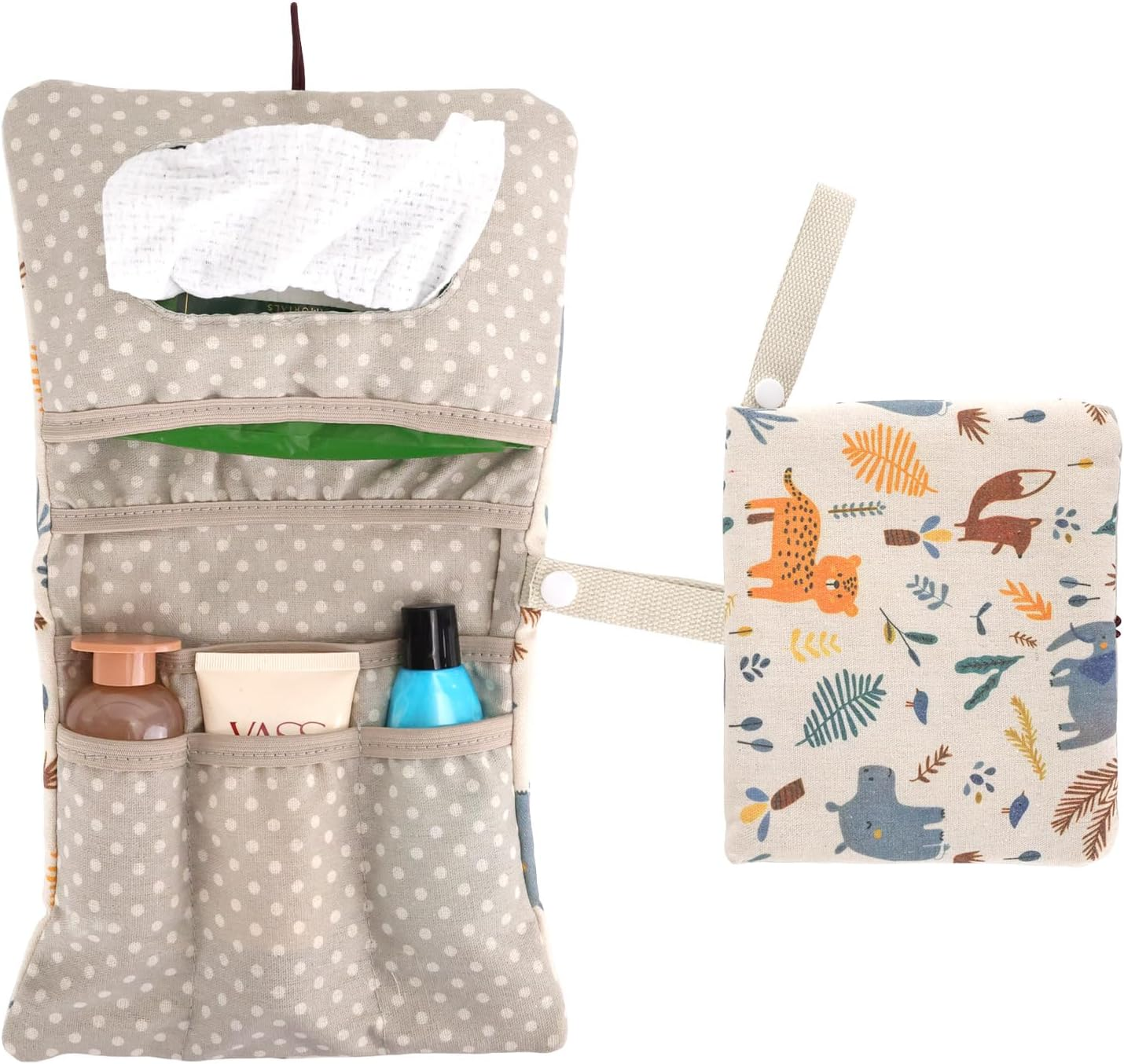 Nappy Bag Organiser and Cosmetic Bag 2-In-1, Nappy Bag for Travel, Small Changing Bag Organiser with Hanging Eyelet, Wet Wipes Bag, Changing Organiser on the Go