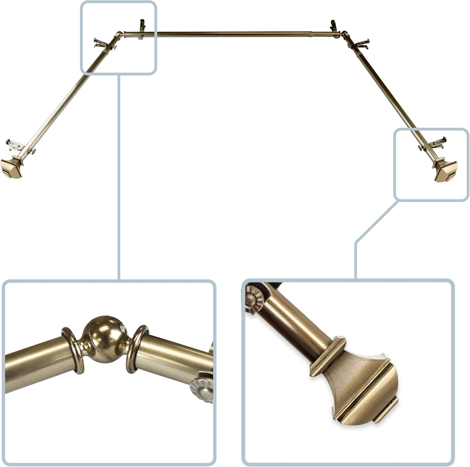 13/16" Moyat Bay Window Curtain Rod 20-36", 38-72" - Antique Brass