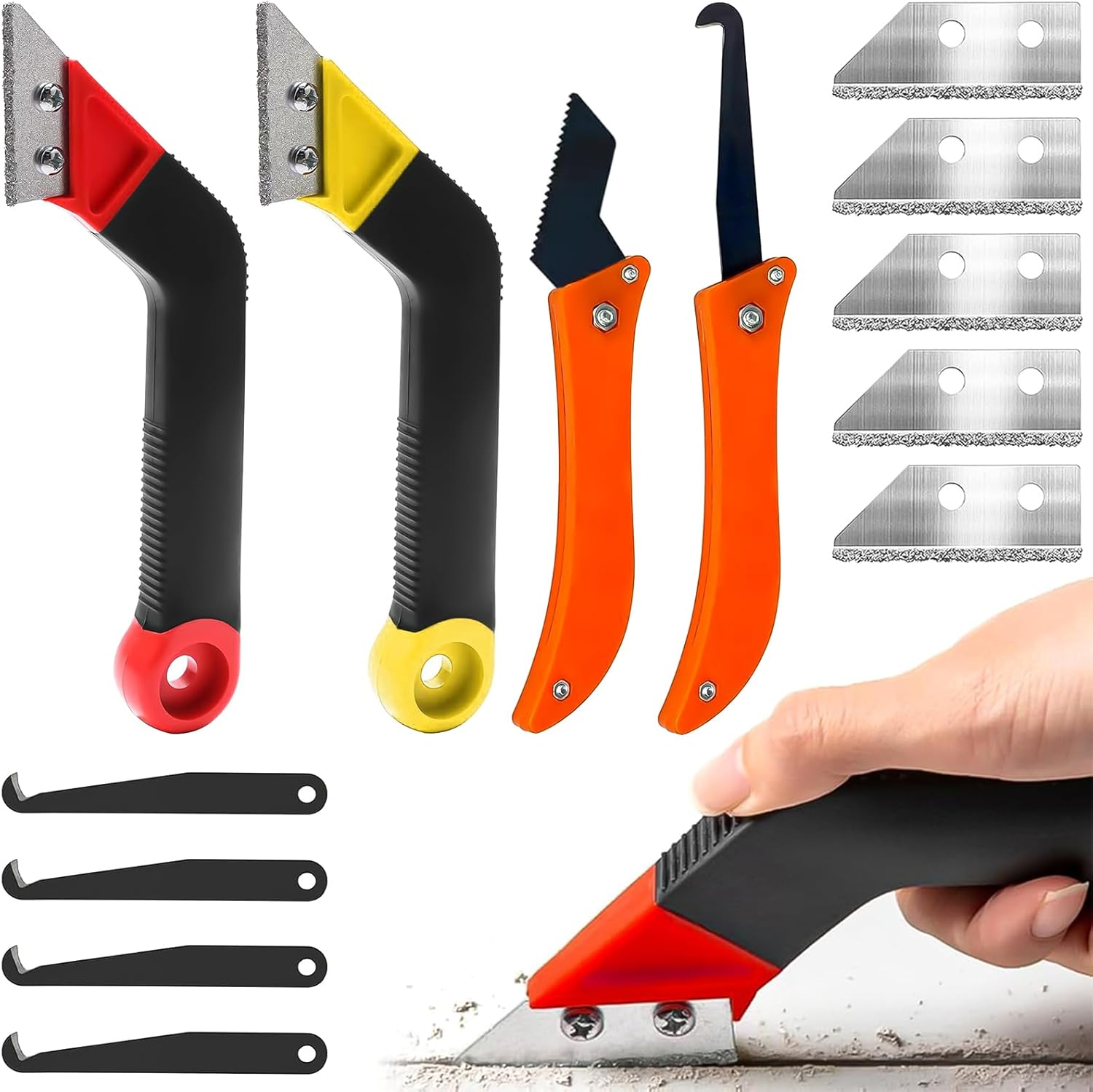 TTYSHIP&reg; Pack of 13 Tile Grout Remover Tiles with 9 Replacement Blades, Grout Remover Tool Tiles for Tile Cleaning (Red + Yellow) image number 2