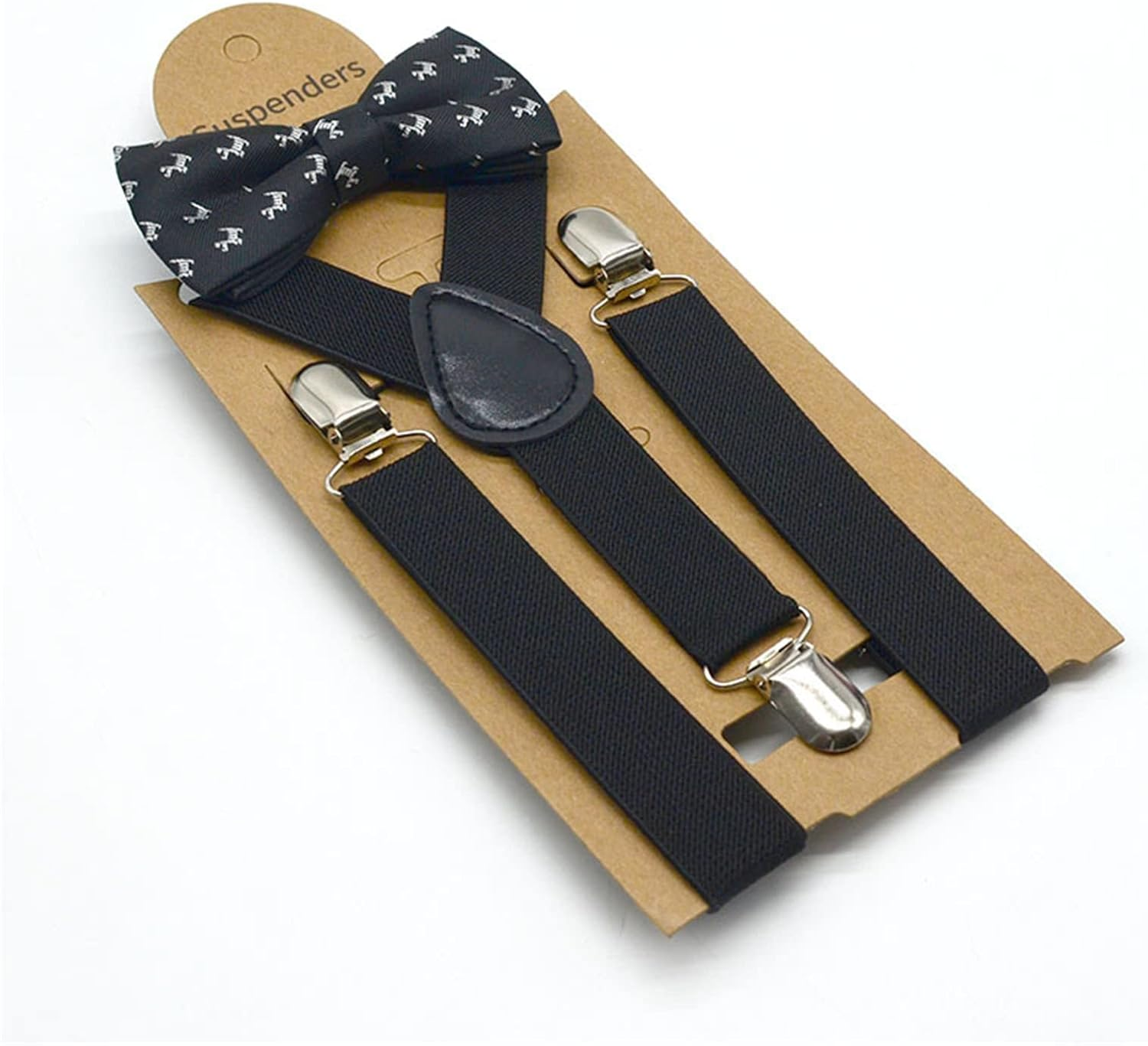 CENZICOM Kids Clip-On Suspenders Elastic Y-Shape Adjustable and Bow Tie Set for Christmas Party Costume Dress - Black image number 3