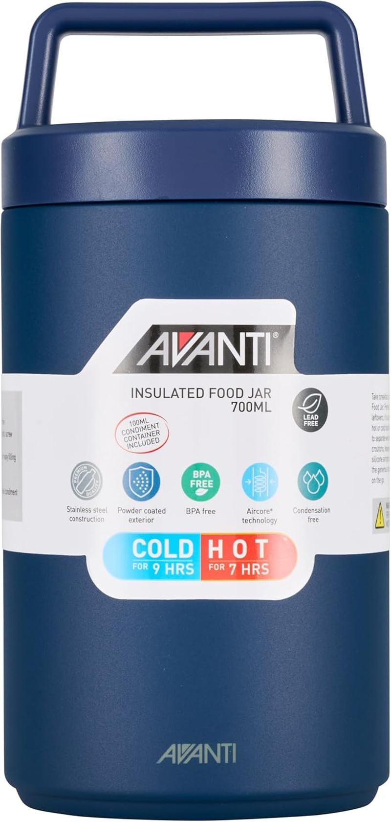 Avanti Insulated Food Jar with Nested Condiments Container and Leakproof Screw Top Lid with Carry Handle, 480Ml, Agave