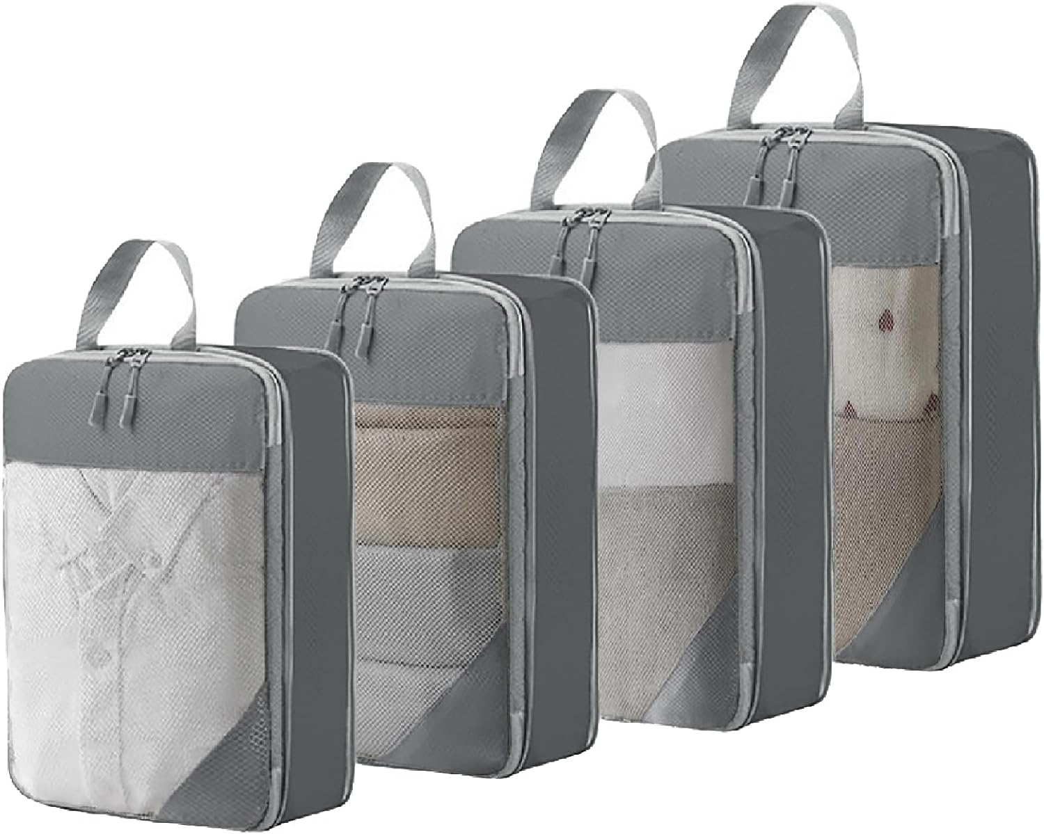 9 Pcs Compression Packing Cubes with Mesh,Lumobrilla Travel Packing Cubes Set,Travel Organisers for Carry on Suitcases,Expandable Storage for Luggage Suitcases Travel Accessories,Set of 9,Grey - 4 Pcs-Black-Mesh image number 5