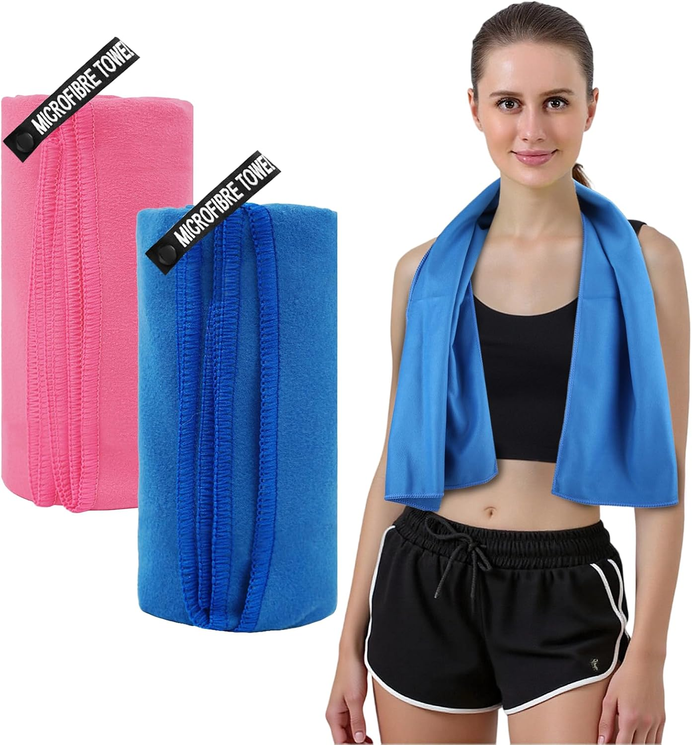 Viiotu 2 Pack Gym Towels for Women (40X80Cm/16 X32), Microfiber Quick Dry Workout Towel, Super Absorbent Suede Soft & Skin-Friendly Yoga Towel for Yoga, Running, Golf & Workout (Purple+Pink)