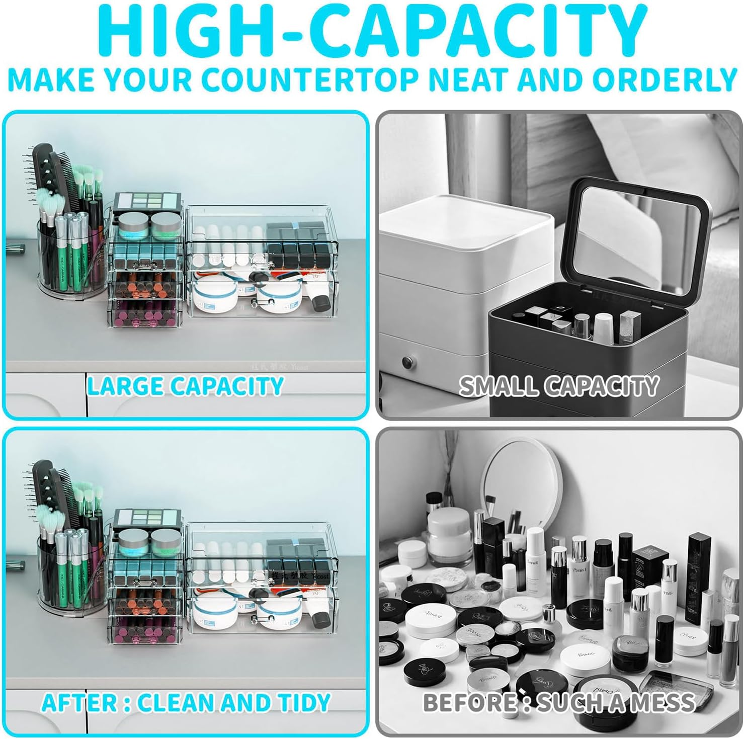 2-In-1 Acrylic Cosmetic Organiser with Rotating Brush Holder &ndash; Makeup Storage Box with Drawers for Vanity, Bathroom, or Dorm, Skincare & Beauty Supplies Holder image number 1