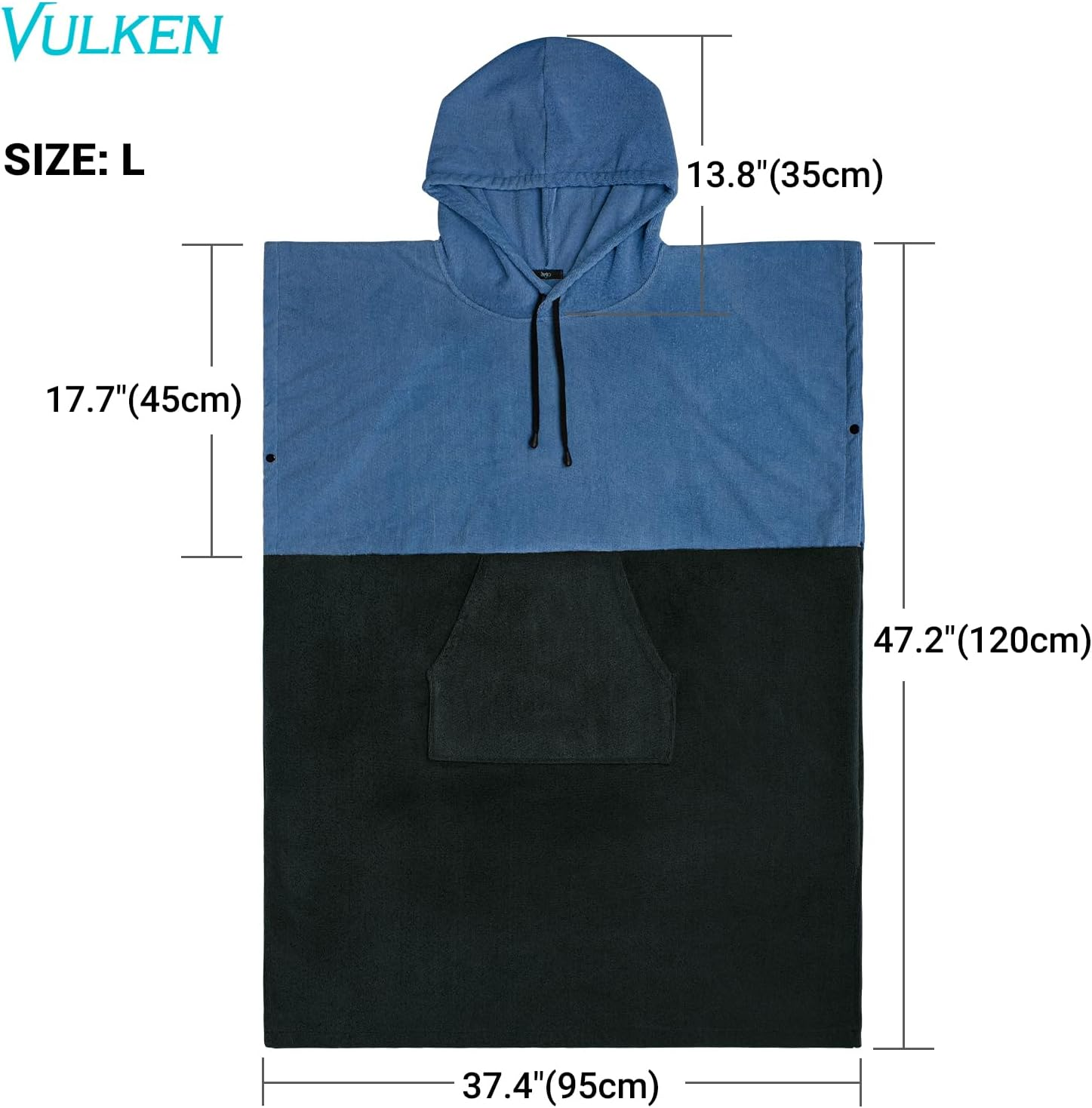 Vulken Thick Hooded Beach Towel Changing Robe, Surf Poncho for Men and Women, Easy Change, Microfiber Towelling for Beach Swimming, 47"X37", Black Blue image number 6