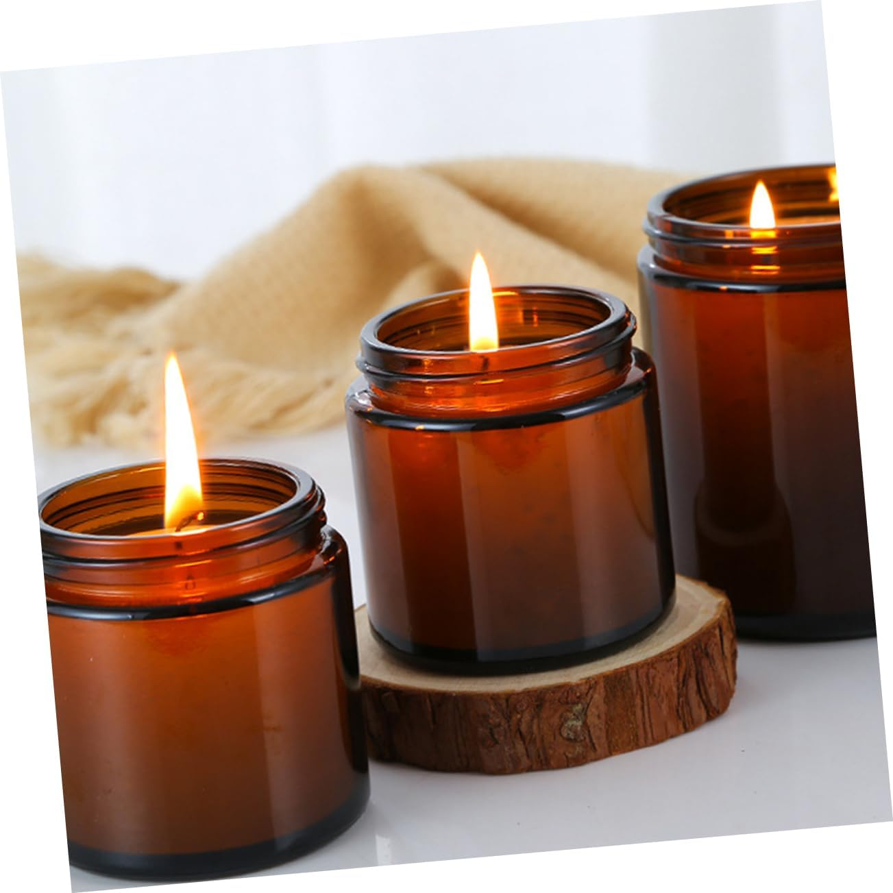 CONGARTENO 6Pcs Amber Glass Candle Jars Fillable Wax Candle Holders with Airtight Lids Spice Lotion Storage Unique Design for Wedding Favors image number 6