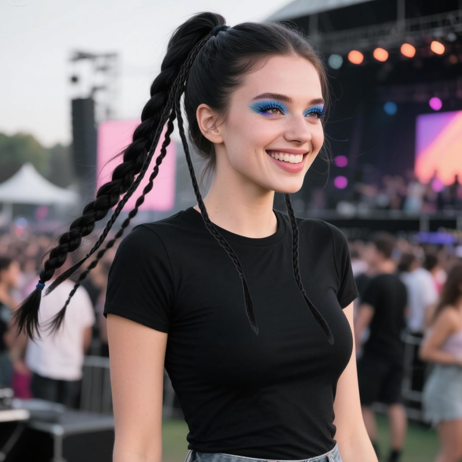 4 Pieces Clip-In Braid Hair Extensions, Synthetic Hairpieces, Dreadlock Extensions, Clip-In Braiding Hair Extensions, Black, for Women, Hip-Hop Style image number 3