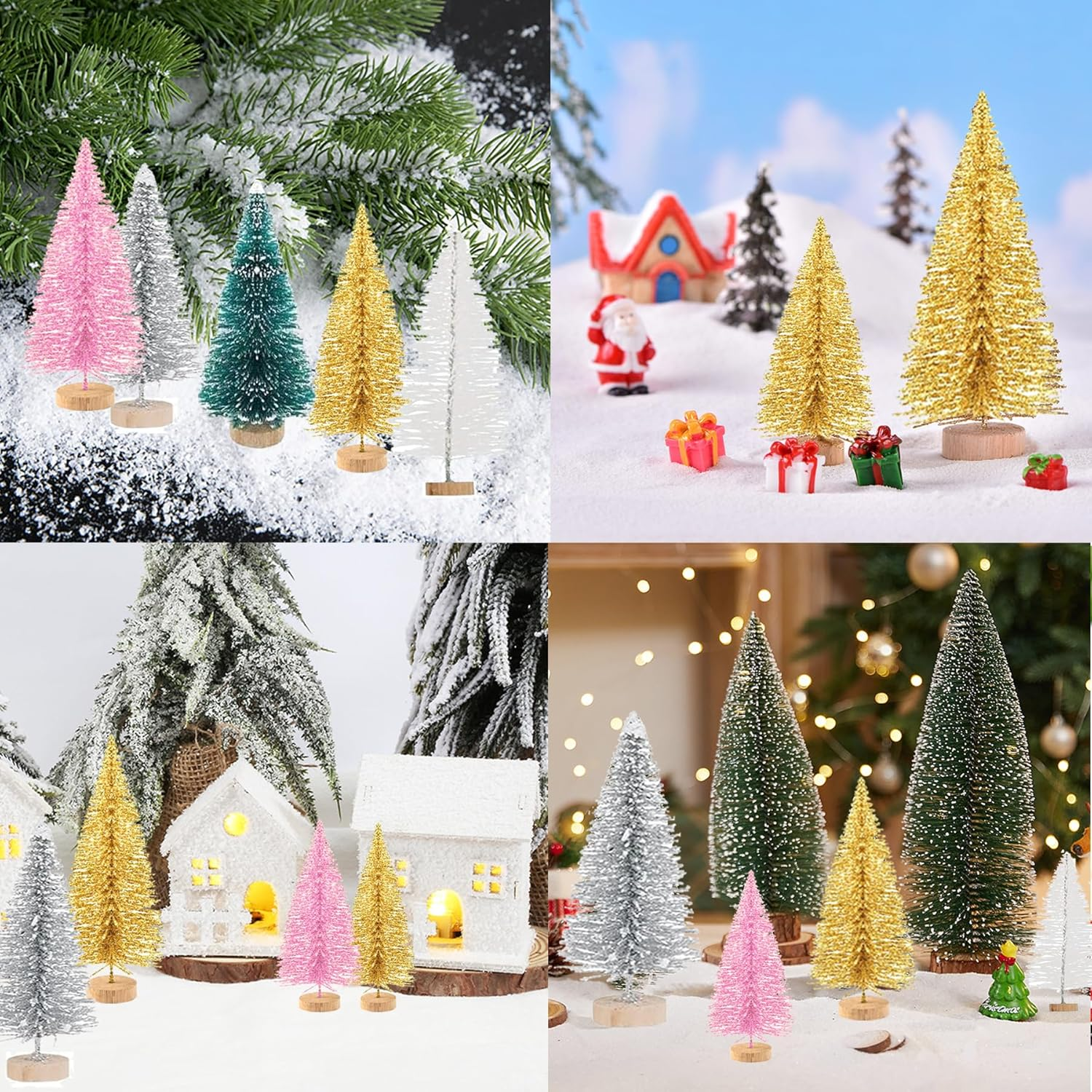 50Pcs Mini Christmas Tree Artificial Christmas Tree Table Christmas Tree Small Miniature Fir Tree with Snow Effect Glitter Pink Gold White Silver Blue Christmas Decoration Christmas Table Decoration image number 5