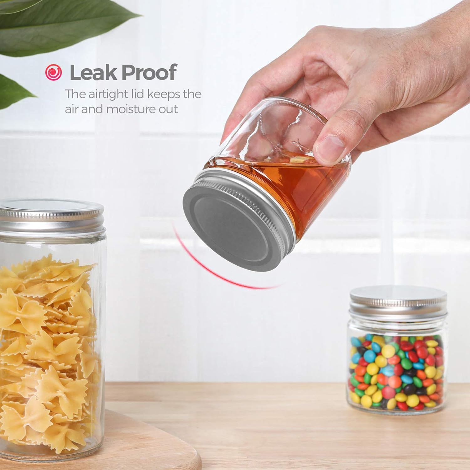 Comsaf Mason Jars with Airtight Metal Regular Lids(8Oz/250Ml), Sealed Clear Glass Canning Jars with Wide Mouth for Spices, Honey, Jam, Jelly, Ideal for Wedding Favors, Baby Shower Favors, Set of 12 image number 3