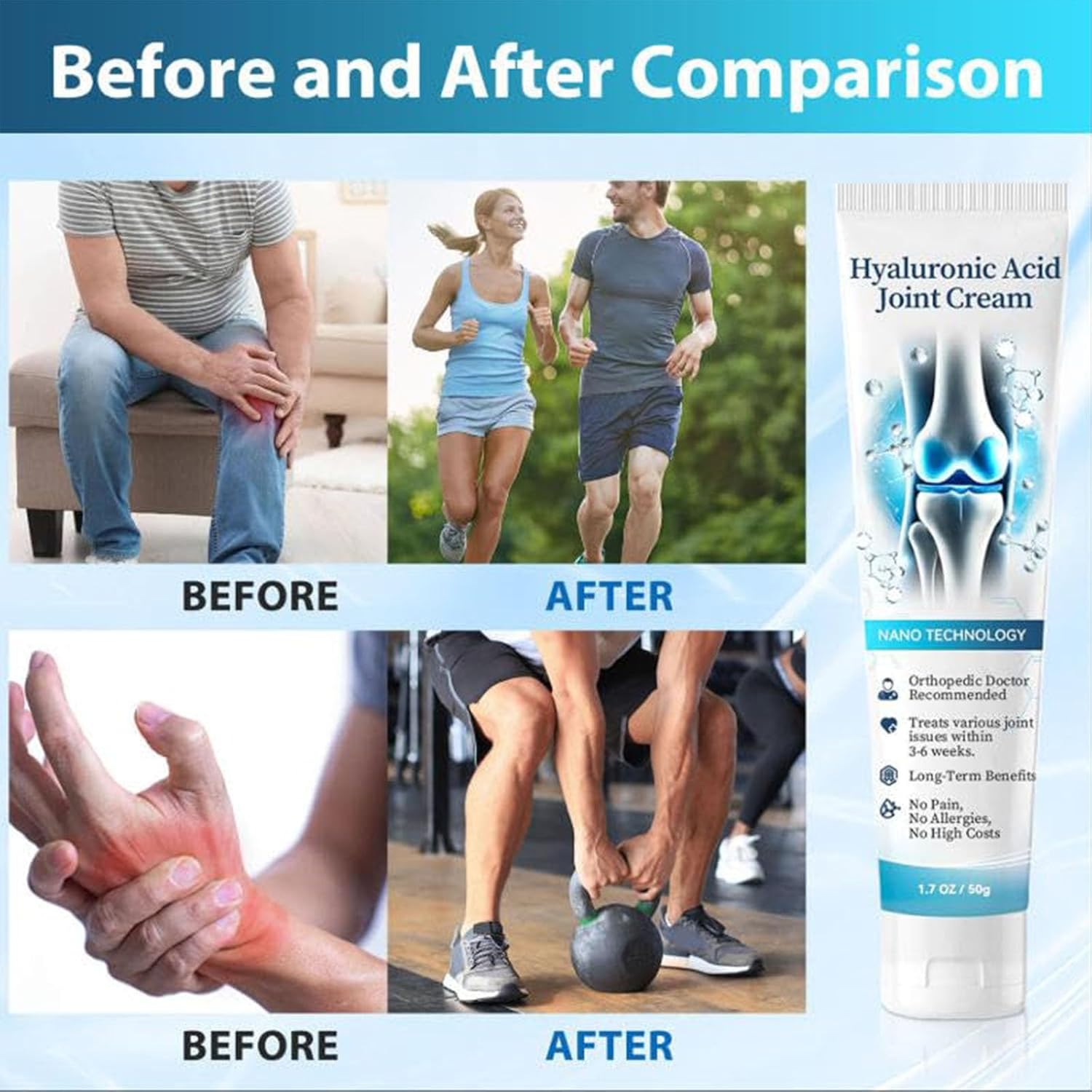 Herbaflex Joint Cream, Hyaluronic Acid Joint Cream, Advanced Fast-Acting Joints Care Gel, Relief for Hands, Foot, Knee (2Pcs) image number 4