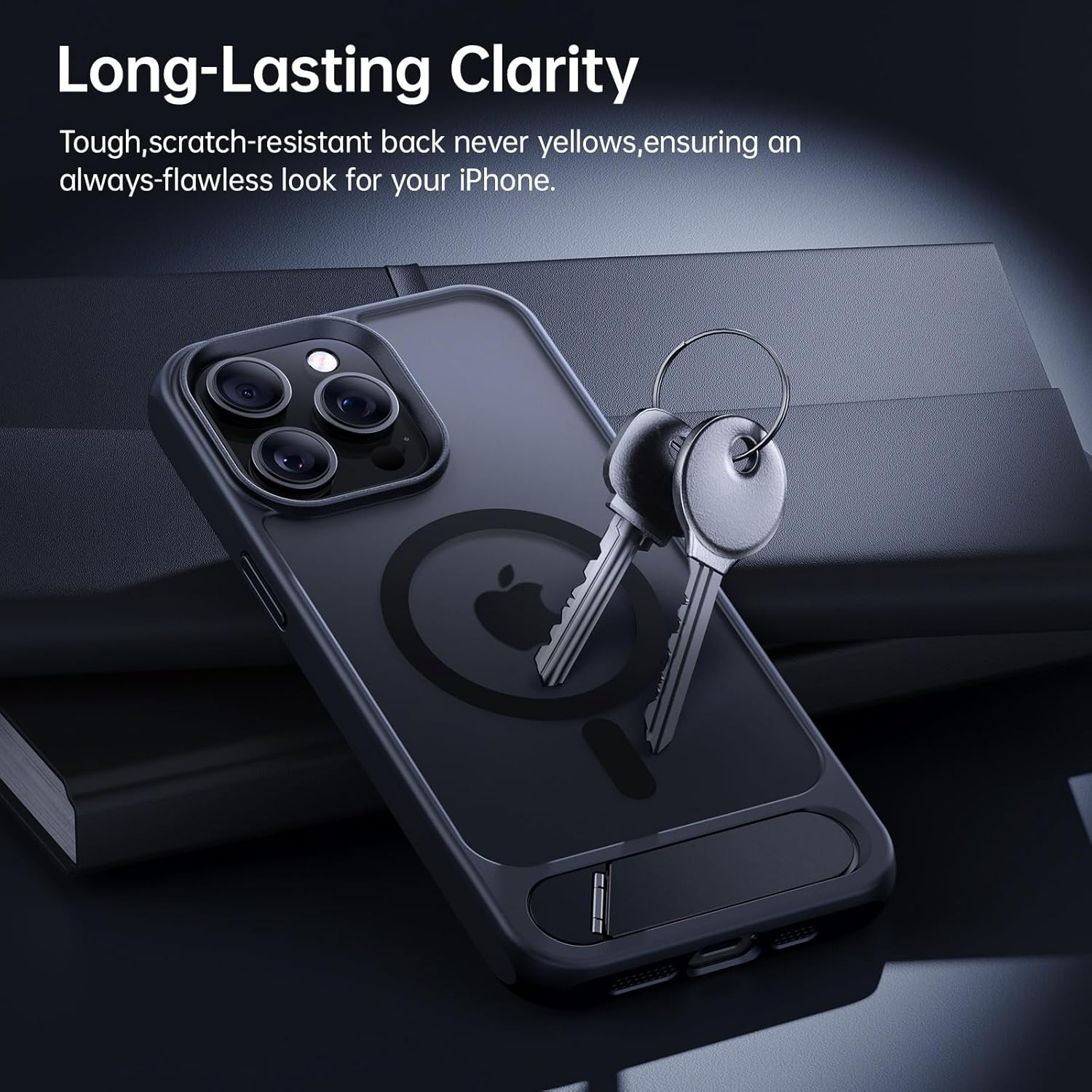 DOMAVER for Iphone 15 Pro Max Case Compatible with Mag Safe, Military-Grade Protection with Built-In Kickstand, Slim Translucent Matte Back Protective Phone Cover for Iphone 15 Pro Max 6.7", Black image number 6