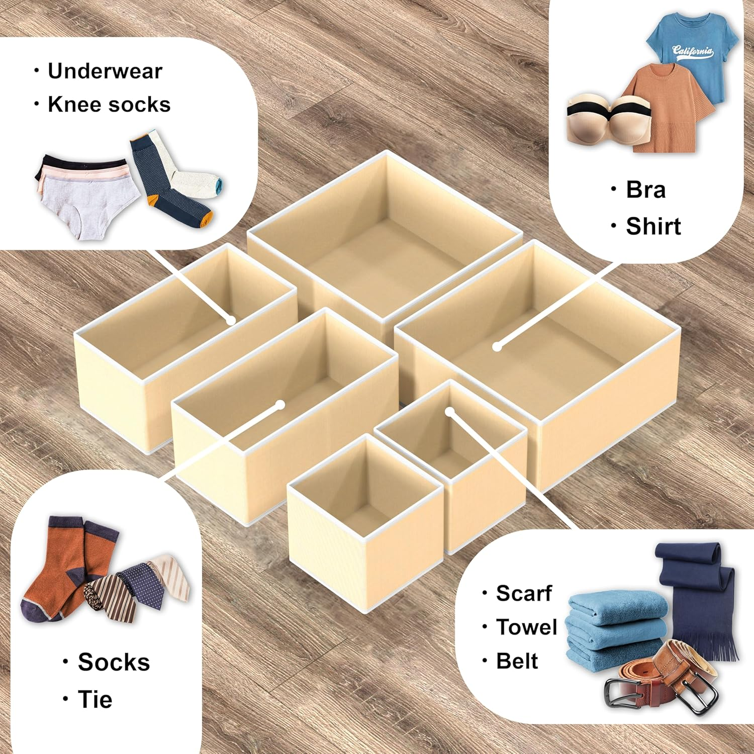 Simple Houseware Clothes Drawer Organiser, 12 Pack, Beige image number 1