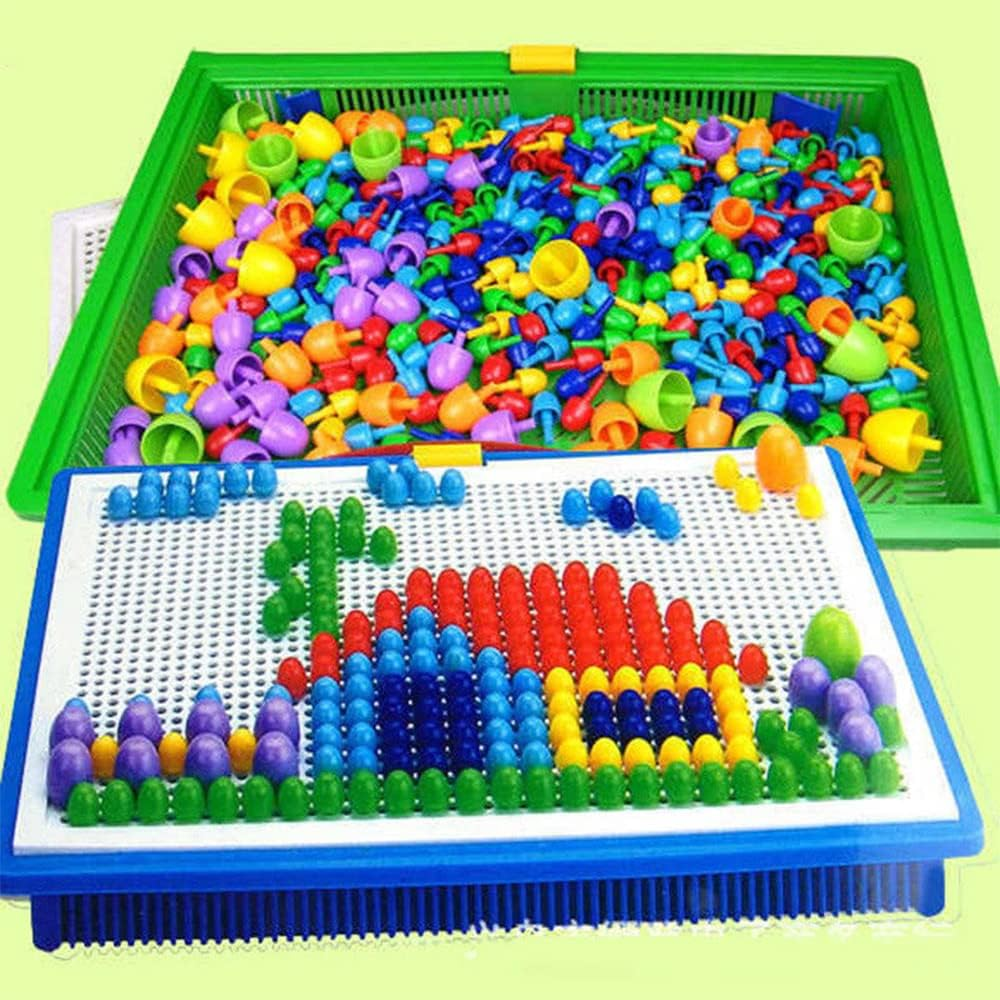 296Pcs Mushroom Nails Pegboard, Educational Colourful Mushroom Nails Jigsaw Puzzle Building Bricks, Creative DIY Mosaic Toys, Birthday Girls Boys image number 2