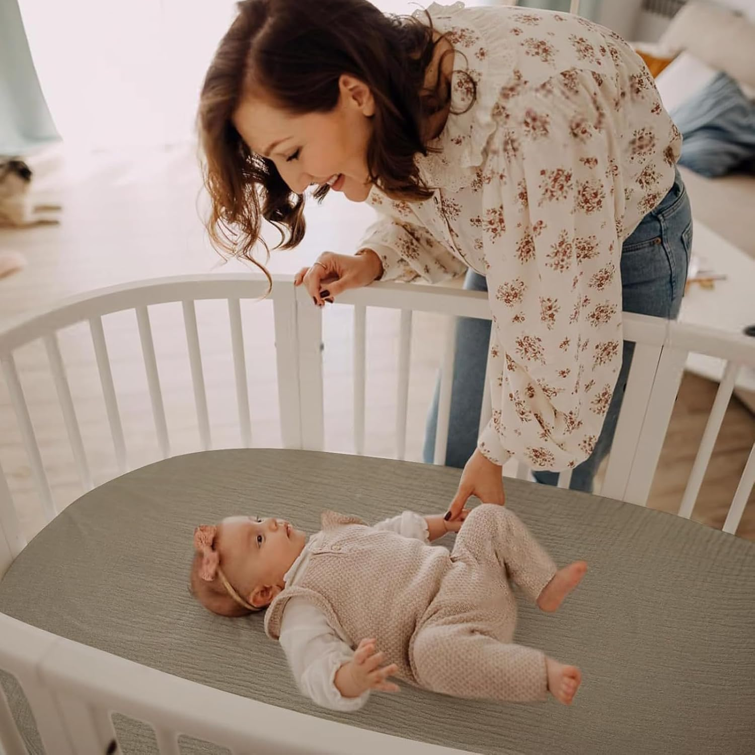 Baby Plain Weave Fine Cloth Bassinet Sheets Boys and Girls Cotton Bassinet Mattress Suitable for Various Shapes Bassinet Sheet image number 4