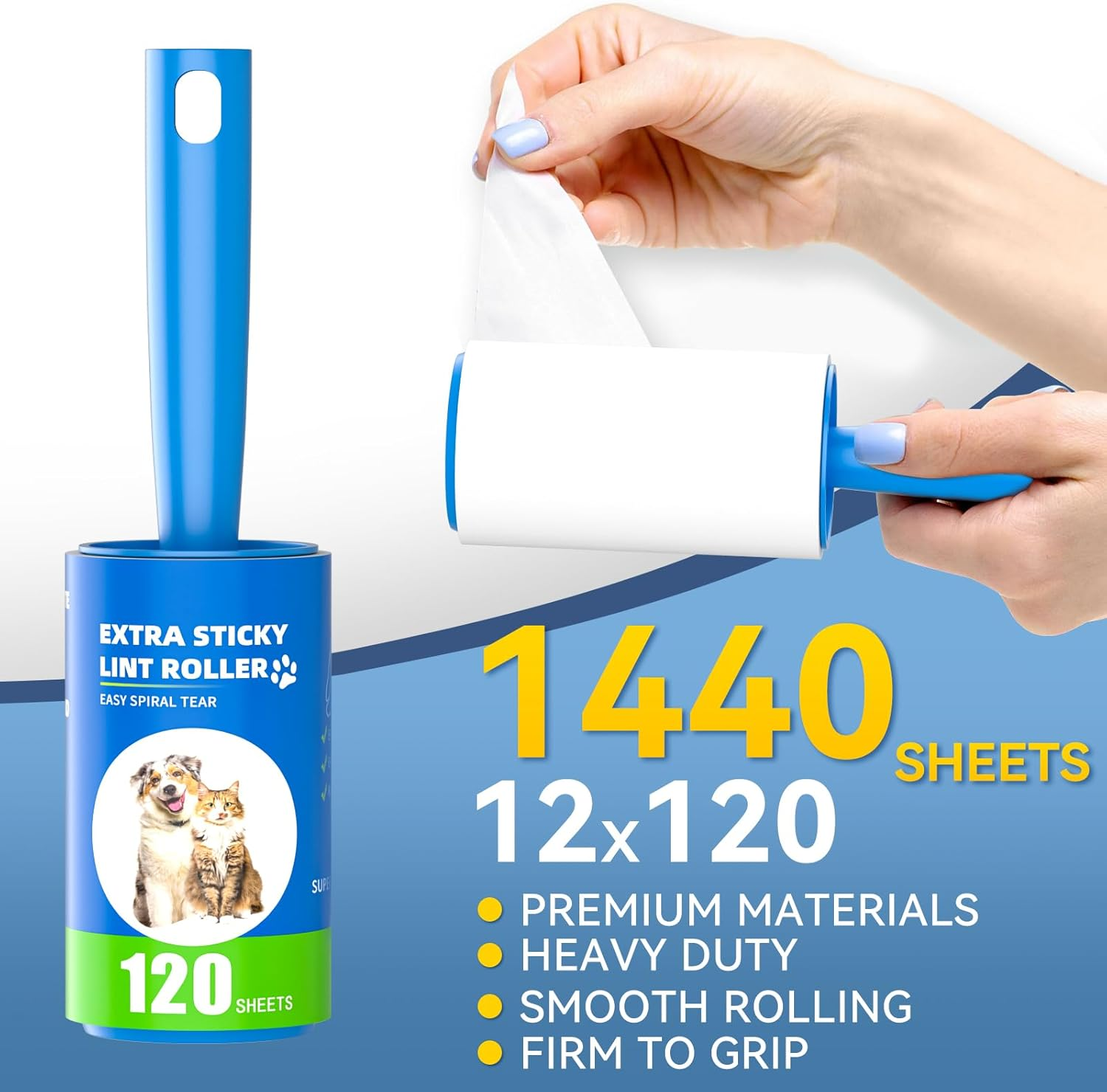 JORAGO Lint Roller and Refill - 1440 Sheets Portable Lint Remover Set, Extra Sticky Lint Pet Hair Removal Picks up Fur & Fluff for Clothes, Dog Cat Hair, Bed, Furniture, Couch, Carpet, Home, Car image number 2