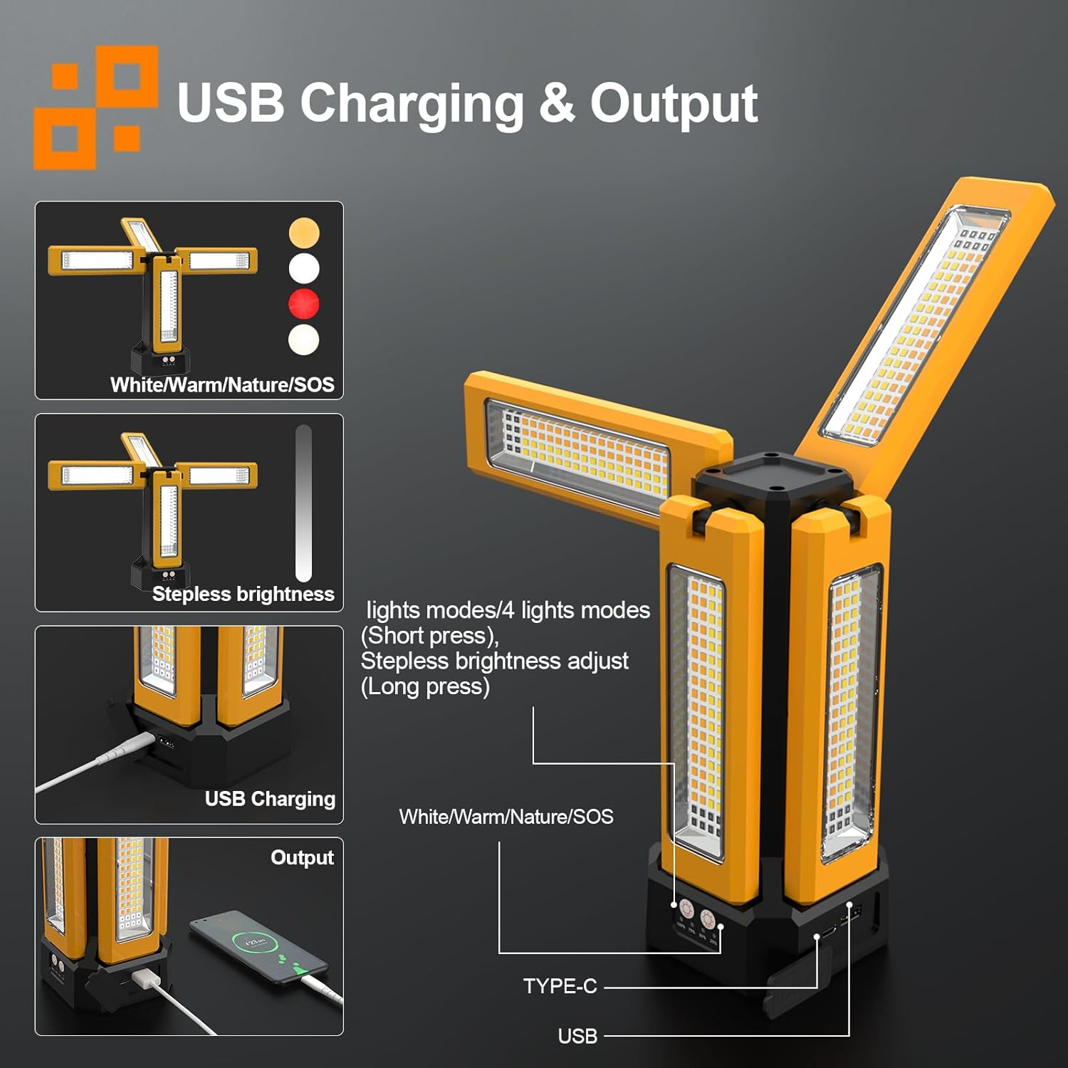 13200Mah Rechargeable Solar Work Light,Ipx4 Waterproof with Folding Stand Support and Portable Carrying Bag, 8000 Lumen Stepless Dimmable, 4 Lighting Modes, White/Warm/Warm White (Standard) image number 1