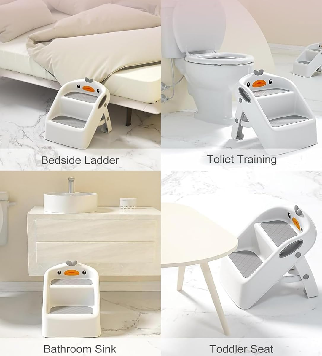 Fohouse Toddler Step Stool for Bathroom Sink, Foldable Kids Step Stop for Kitchen Sink, Toilet Step Stool Toddler,2 Step Stool for Child Kitchen Counter & Kids Toilet Potty Training (White) image number 4