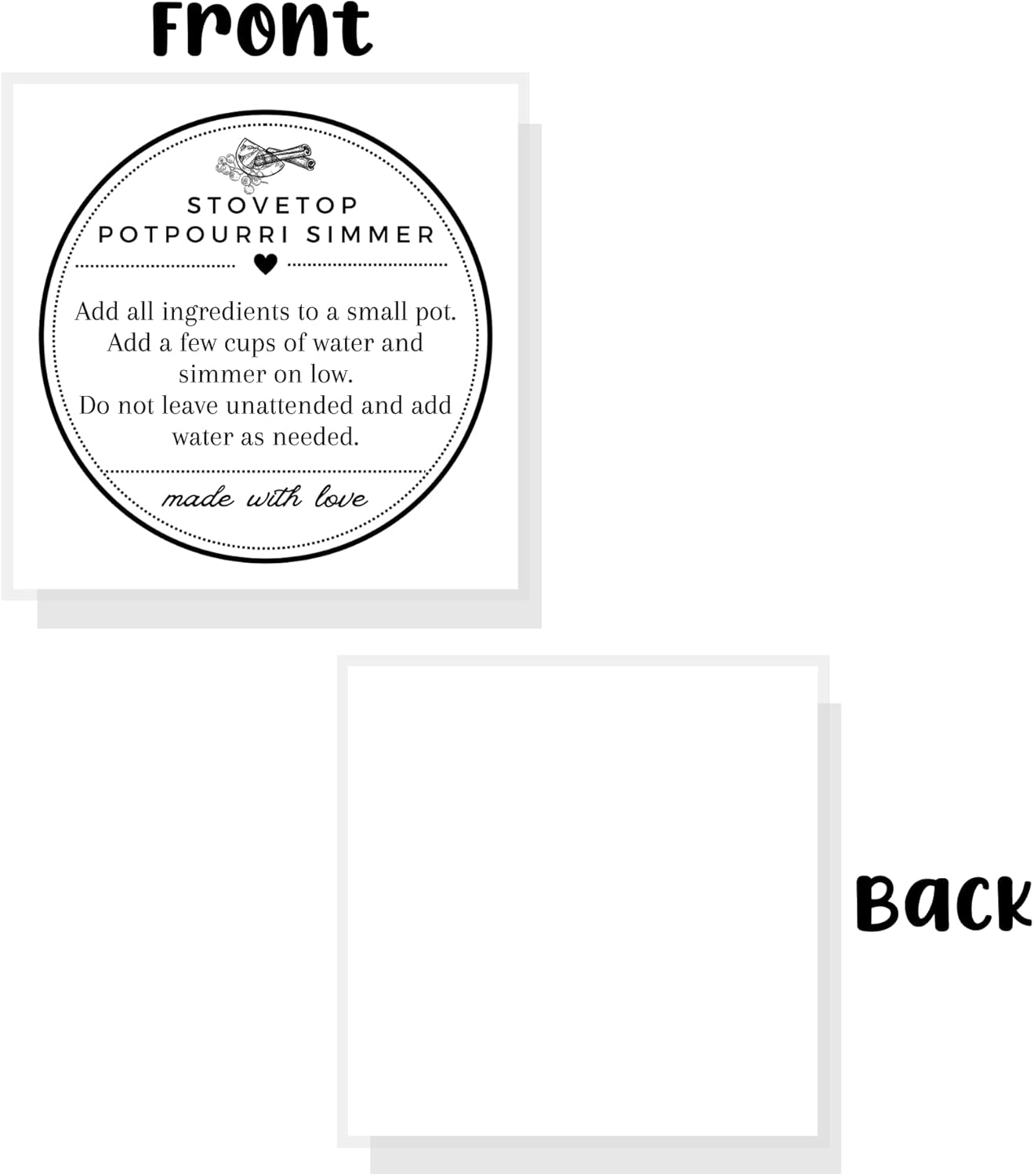 Stovetop Potpourri Instruction Label | 30 Pack 2.5&rdquo;X2.5&rdquo; Square Card Hang Tag for Package Stove Top Simmer Christmas Holiday Home Scent Use with Glass Saucepan Stove-Top Steamer Pot image number 5