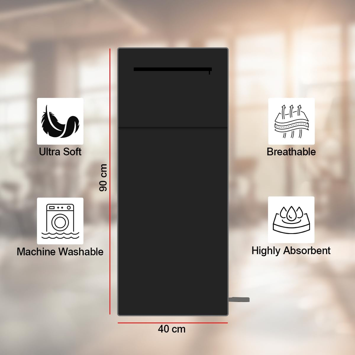 Towel with Pocket (90X40 Cm) Hooded Gym Towel with Zip Pocket Microfibre Yoga, Swimming,Ultra Soft, Sweat,Quick Dry Towel for Men & Women,Multi-Purpose Gym Accessory (Black) image number 6