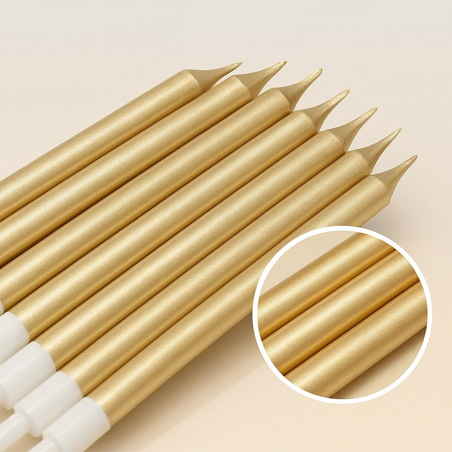 24 Pack Birthday Candles Long Thin Metallic Candle Sticks with Holders, Champagne Gold Cake Decorations for Birthday Party Damaill image number 1