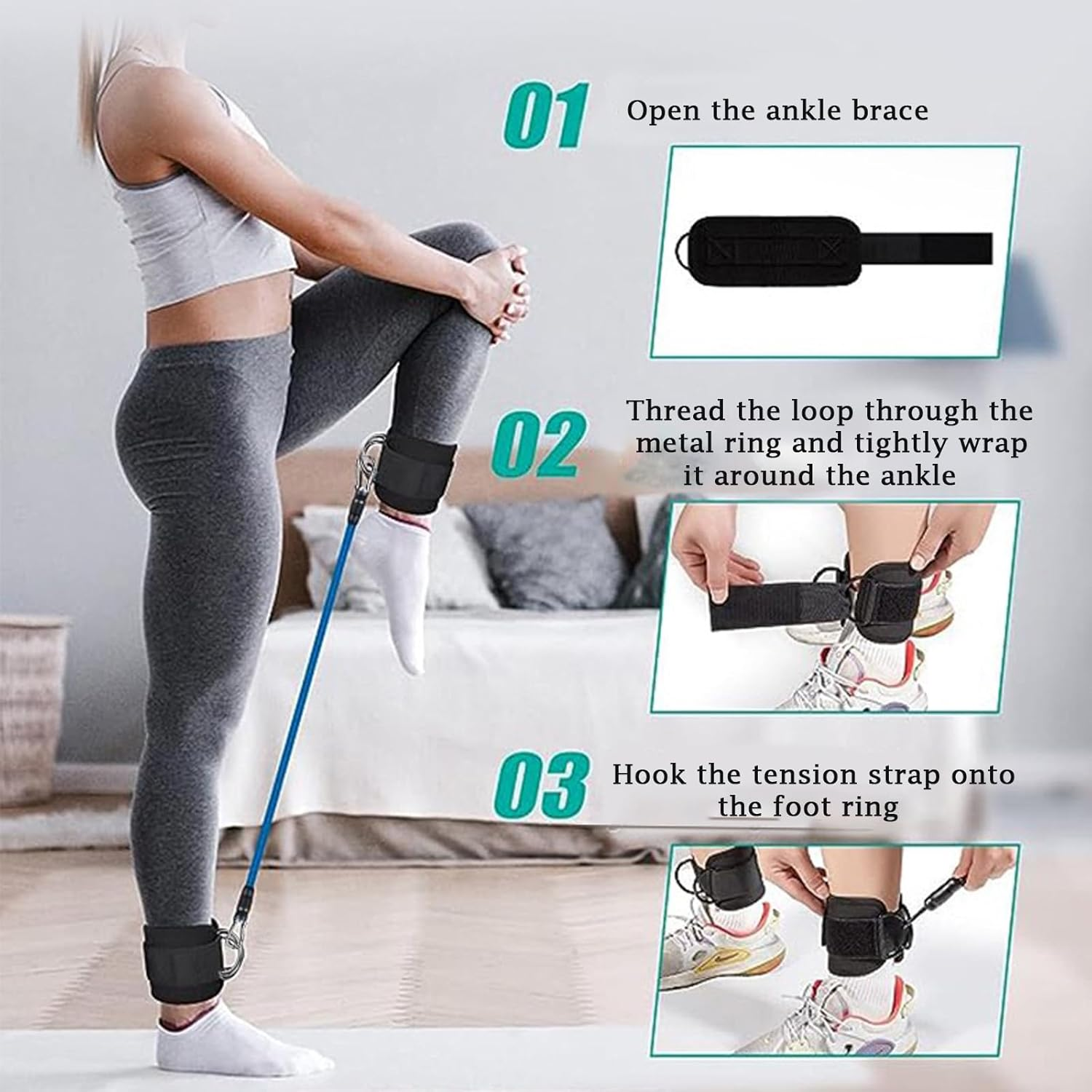 Ankle Straps for Cable Machines Resistance Bands Attachment,Sihuitu Gym Cuffs with Double Stainless Steel D-Ring,Weight Lifting D-Ring Booty Leg Workout Curls Kickbacks Hip Abductor - Black image number 6