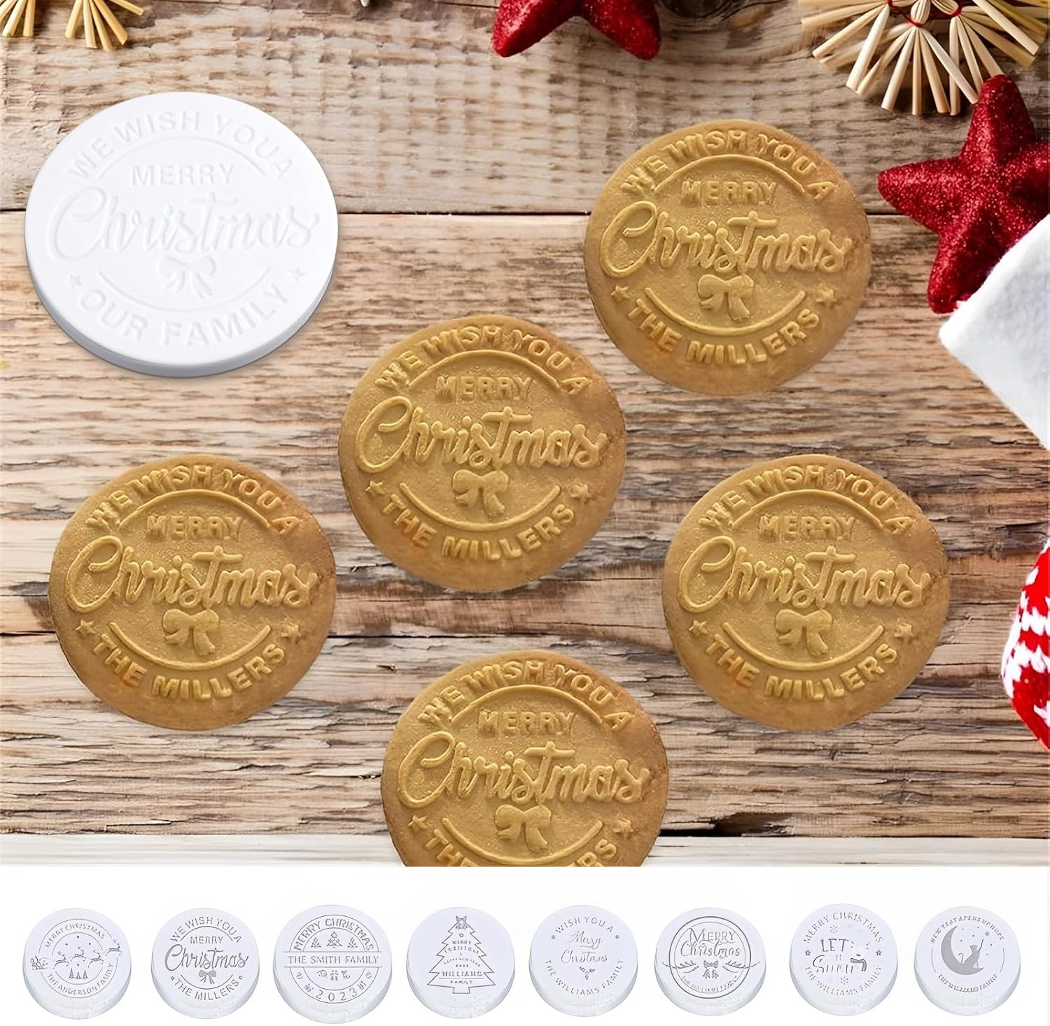 Christmas Cookie Stamp, Christmas Cookie Mold with Unique 3D Raised Design, Merry Christmas Stamp, Suitable for Fondant round Cookie Baking Stamp Cupcake Topper Biscuit Cutter image number 3