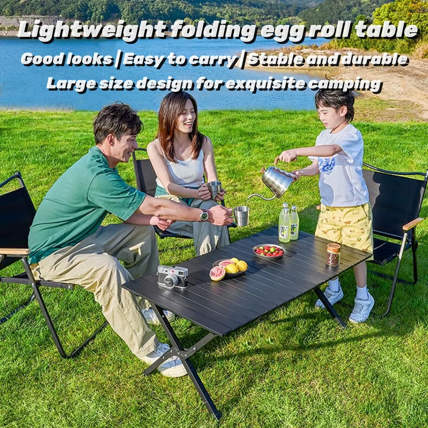 120Cm Portable Folding Camping Table, Outdoor Low Picnic Table, Carbon Steel Roll-Up Camping Table with Carry Bag, Lightweight Foldable Camp Table for Beach,Party, Patio, BBQ, Travel, Backyard image number 6