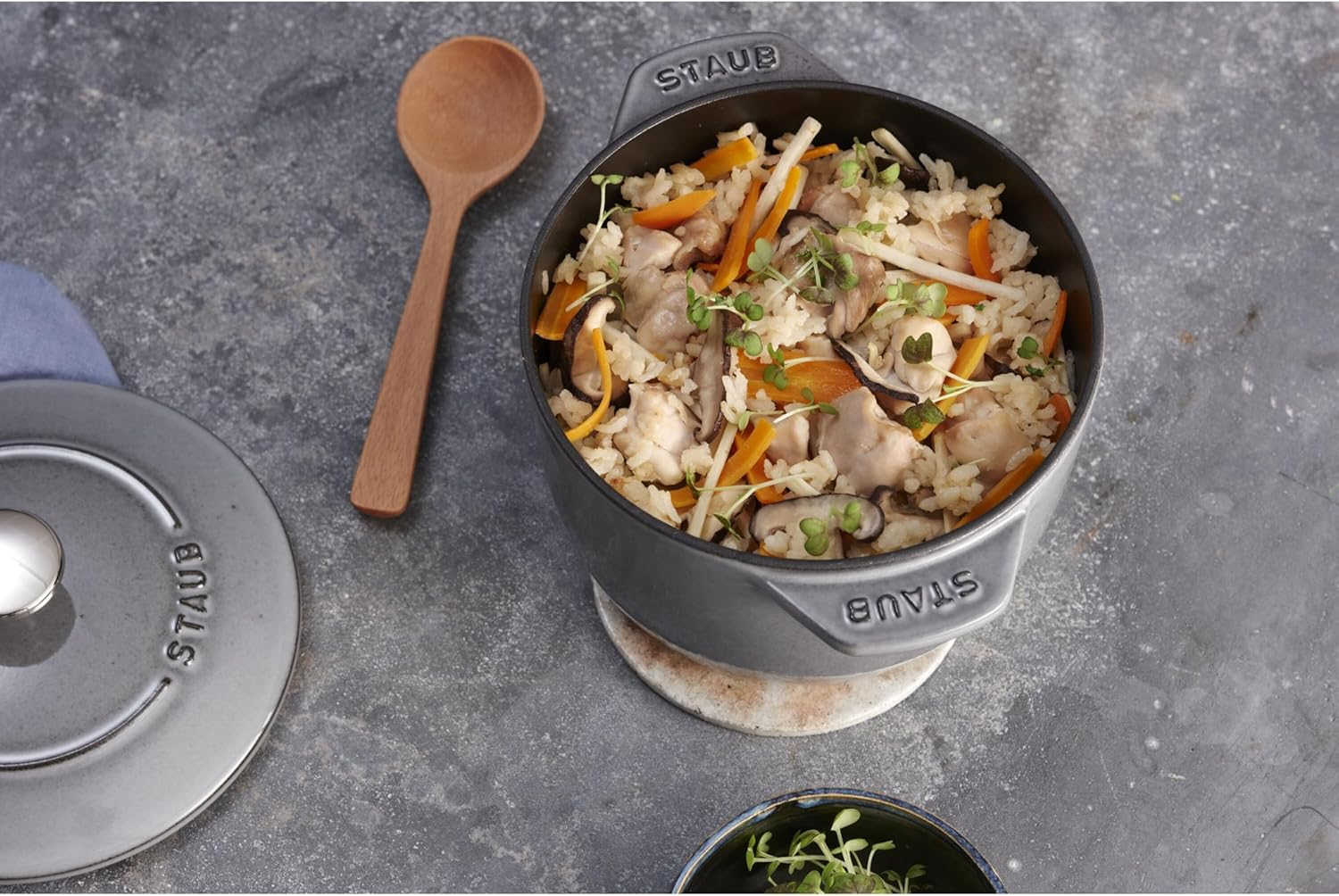 Staub La Cocotte De Gohan 40509-703 La Cocotte De Gohan Gray M 6.3 Inches (16 Cm) Rice Pot, 2 Pieces, Paint, Cast Iron Pot, Induction Compatible, Rice Cooker image number 7