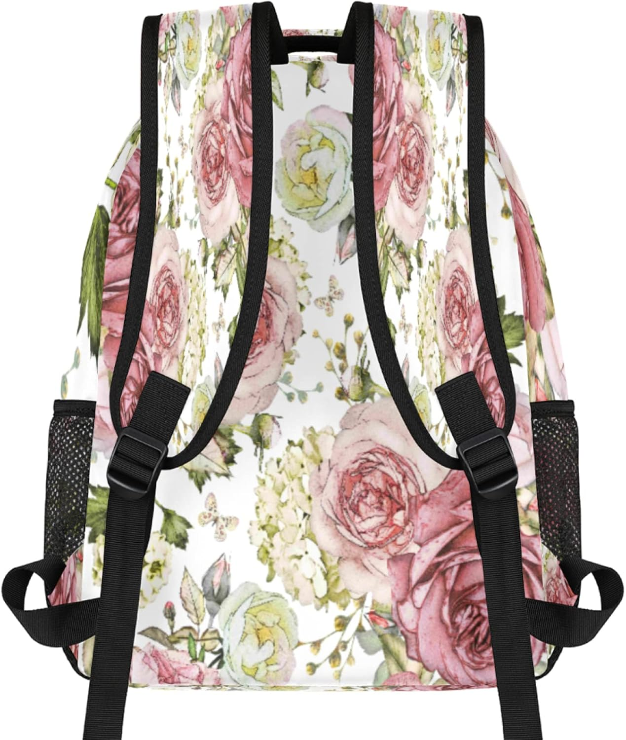 Watercolor Flower Pattern Kids Backpack Vintage Flowers School Bags for Girls Boys Durable Canvas Casual Dayback with Double Mesh Side Pockets image number 6