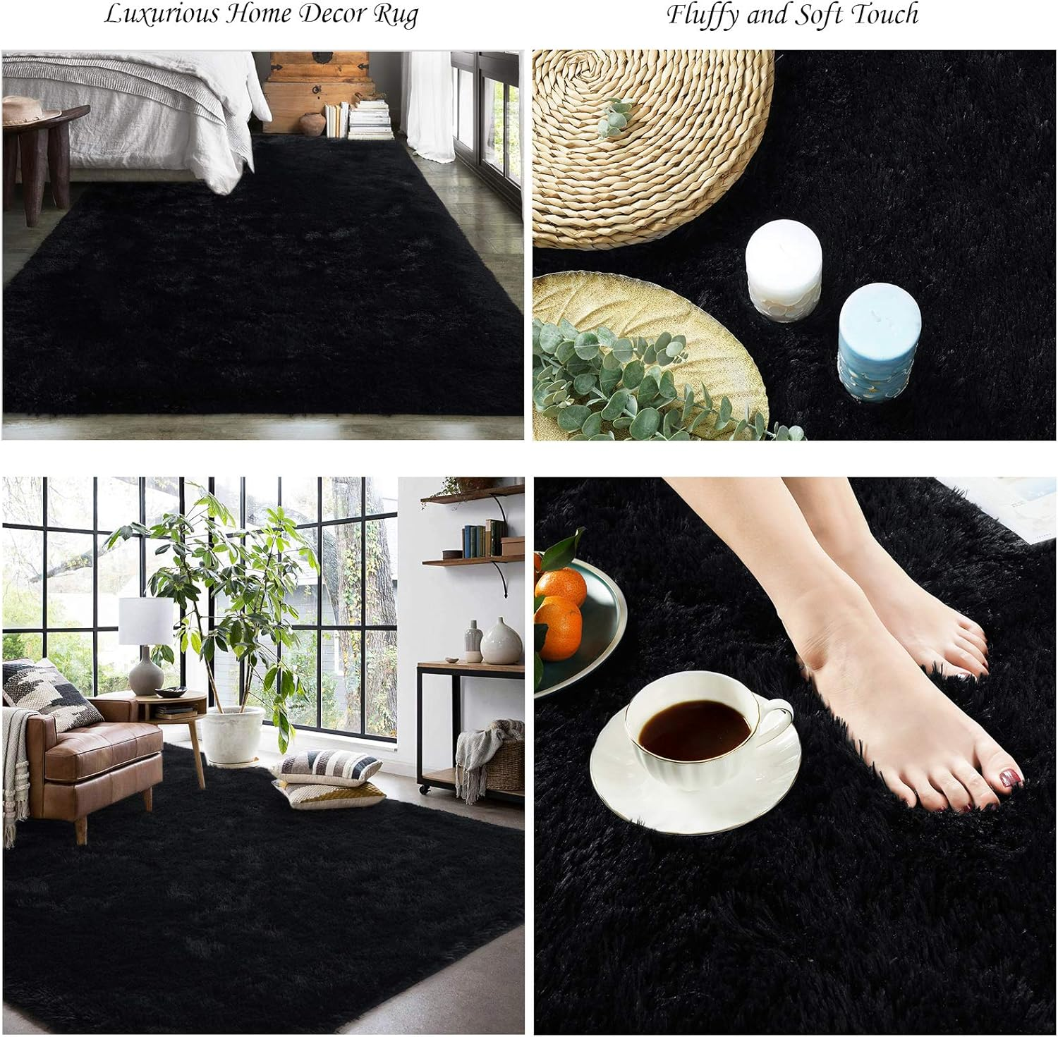 Pacapet Fluffy Area Rugs, Black Shag Rug for Bedroom, Plush Furry Rugs for Living Room, Fuzzy Carpet for Kid'S Room, Nursery, Home Decor, 3 X 5 Feet image number 3