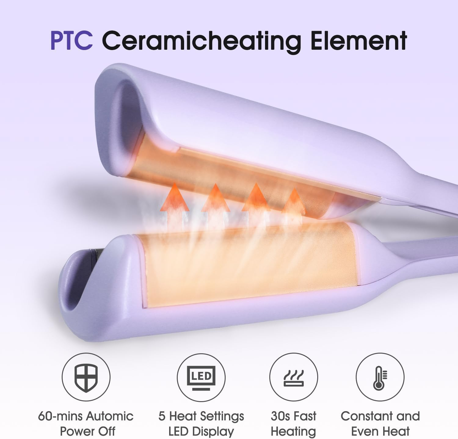 Tieumioe Hair Waver Crimper Tool Professional 1 Inch Hair Waver Iron for Beach Waves & Defined Curls - Ceramic Barrel, Adjustable Heat Settings - Purple image number 2