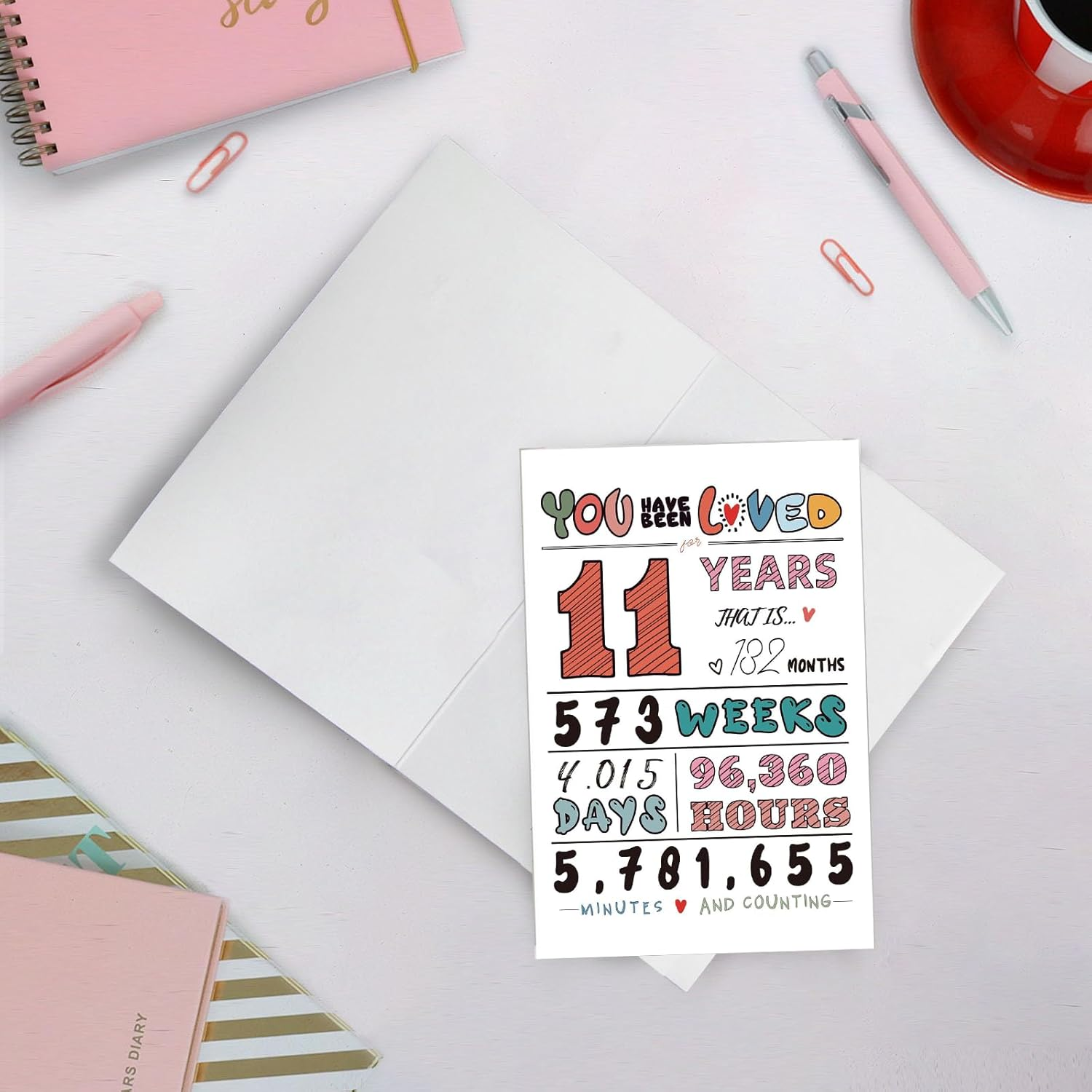 AIQIUQIU 11Th Birthday Card for Boys Girls, Funny Greeting Card with Several Important Time (Years/Months/Weeks/Days/Hours/Minutes), Party Decor Supply Ideas Birthday Gifts for Him or Her image number 2