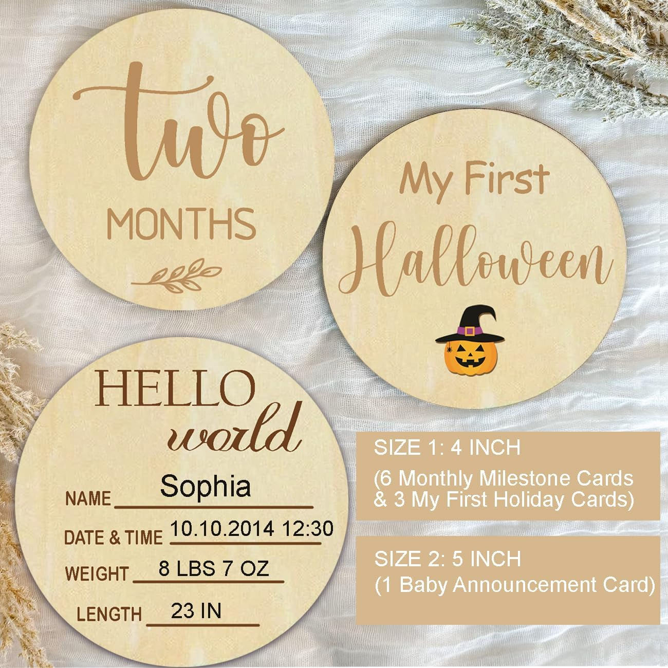 My First Holiday Milestone Child Monthly Card, Baby Announcement Sign & Celebration Board, Hello World Sign, Photo Hinges, Gift and Perfect Keepsake For image number 2