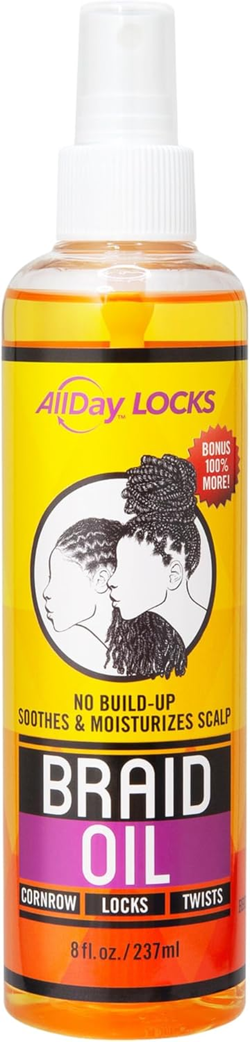 Allday Locks Braid Oil (8 Oz) | Moisturizes, Strengthens Hair & Scalp | Soothes & Relieves Tension | Grape, Orange, Olive Oil | Nourish & Protect Braids, Locks, Twists, Cornrows | 8 Oz image number 2