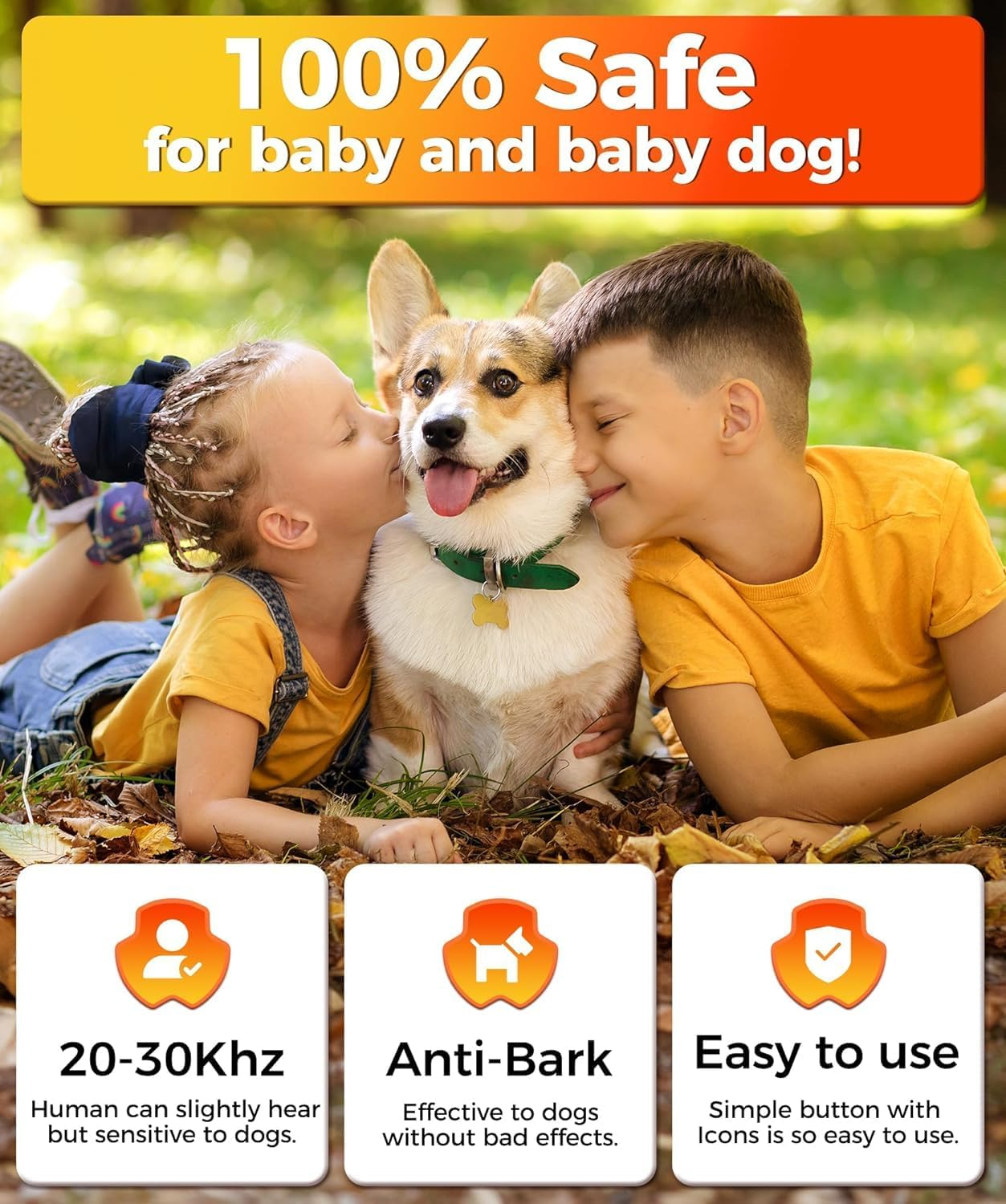 Ultrasonic Dog Bark Control Device - Rechargeable Anti-Bark Trainer with Beep, Flashlight, Triple Ultrasonic Heads, Dual Sonic Modes, 80FT Range, for Small Medium Large Dogs (5-120 Lbs, 6M-8Y)