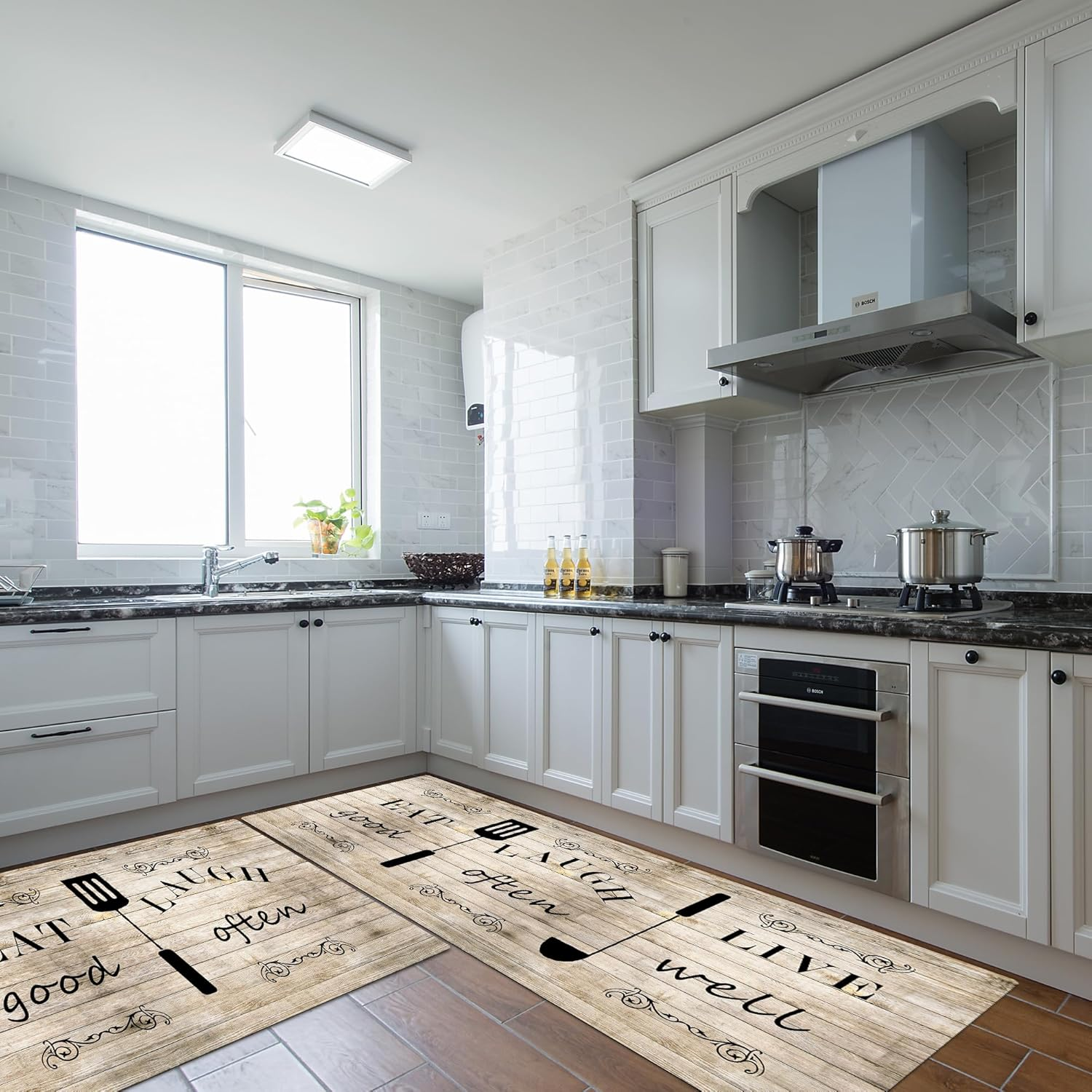 Black Washable Kitchen Rugs and Mats, Kitchen Floor Mat Non-Slip, 2 Piece Kitchen Rugs Set, 50Cm X 80Cm + 50Cm X 120Cm (Khaki, 50Cm X 80Cm + 50Cm X 120Cm) image number 6