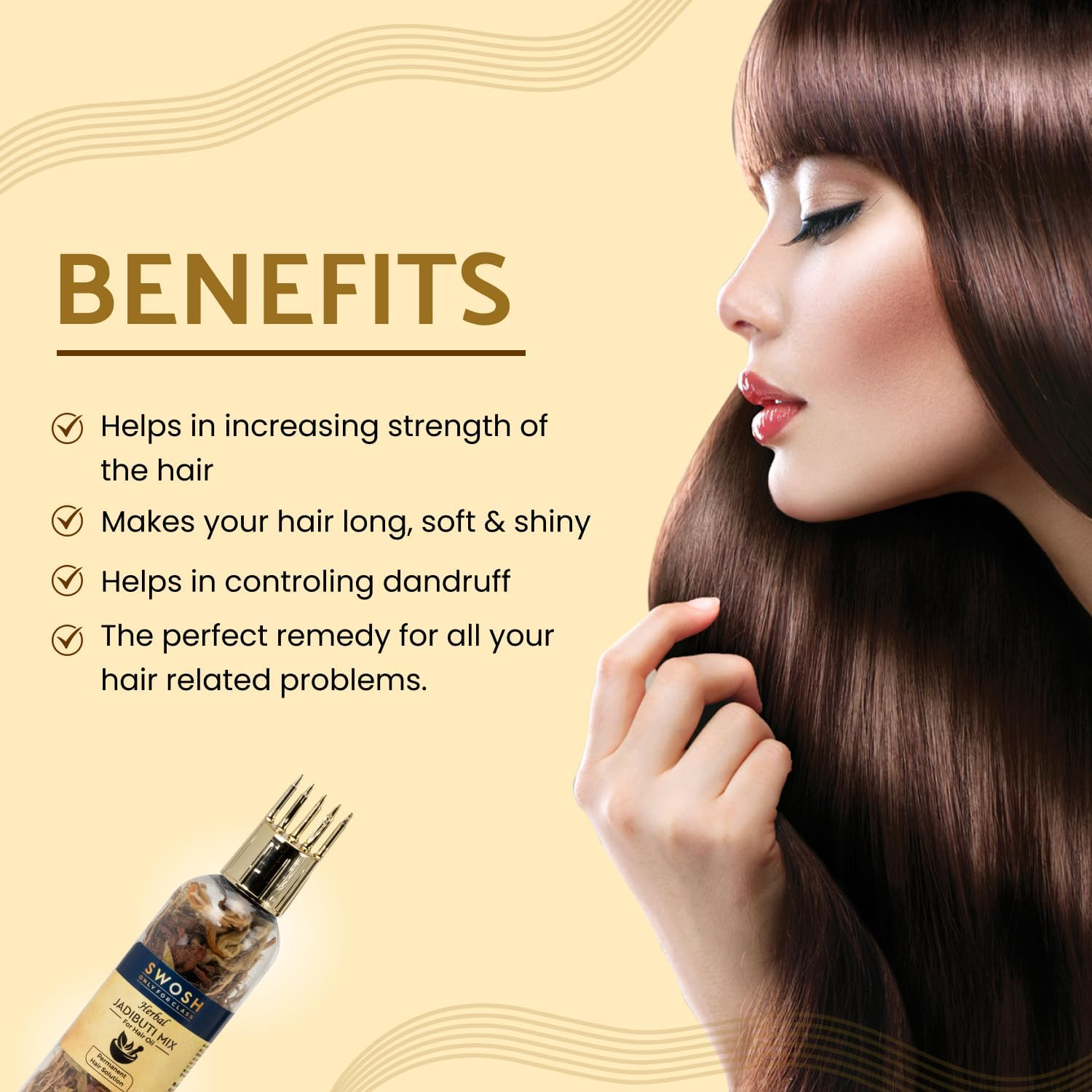 SWOSH Ayurvedic Herbs and Herbal Dry Jadibutti Mixture for Hair Oil Infusion 10 Gram(0.35 Oz) Bottle with Comb Applicator image number 4