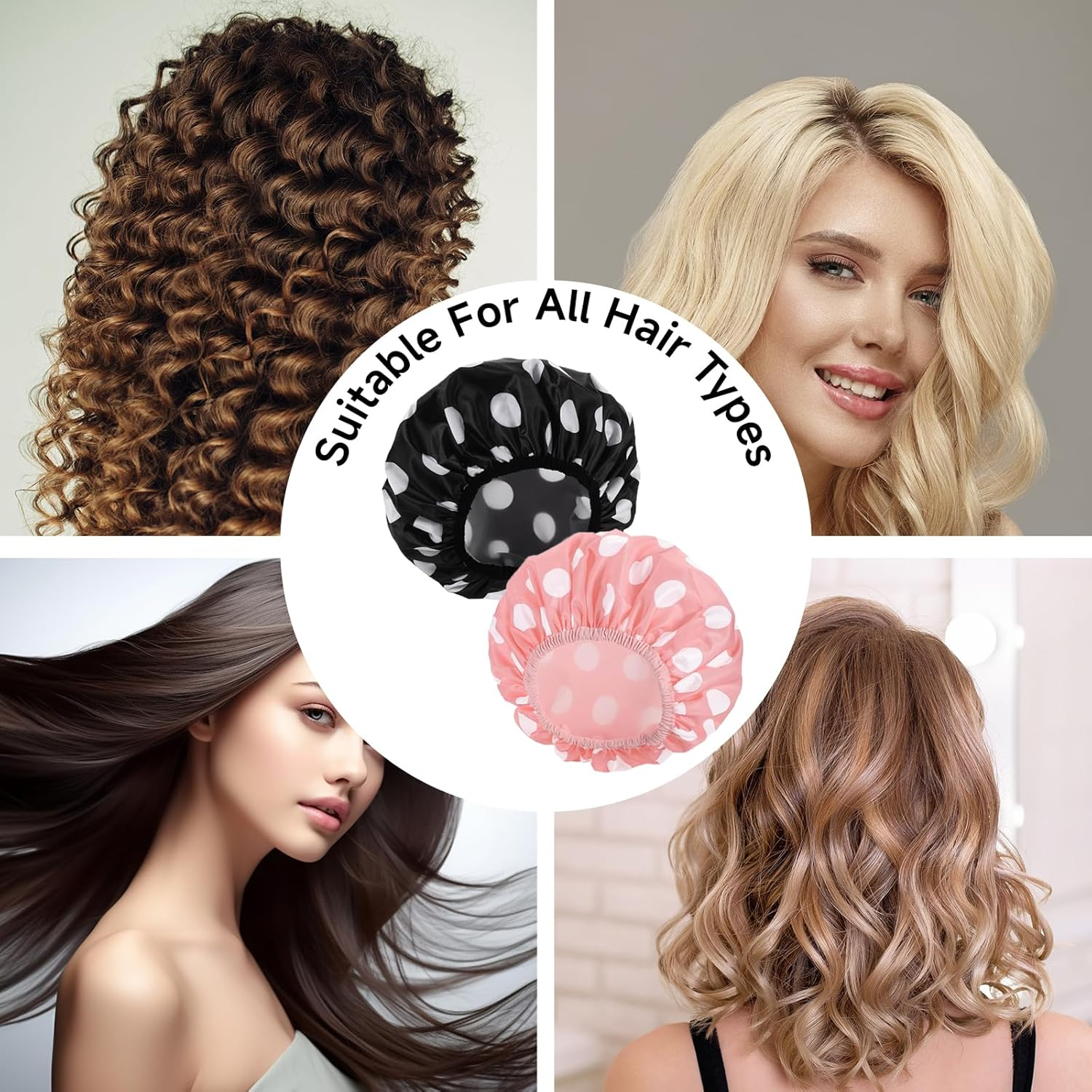 AIAOO Waterproof Large Shower Caps for Women, 2 PCS Reusable Bath Caps with 2 Hair Ties, Double Layers Shower Cap for Long Thick Hair, Fit Bath Cooking Cleaning Spa Skincare image number 2