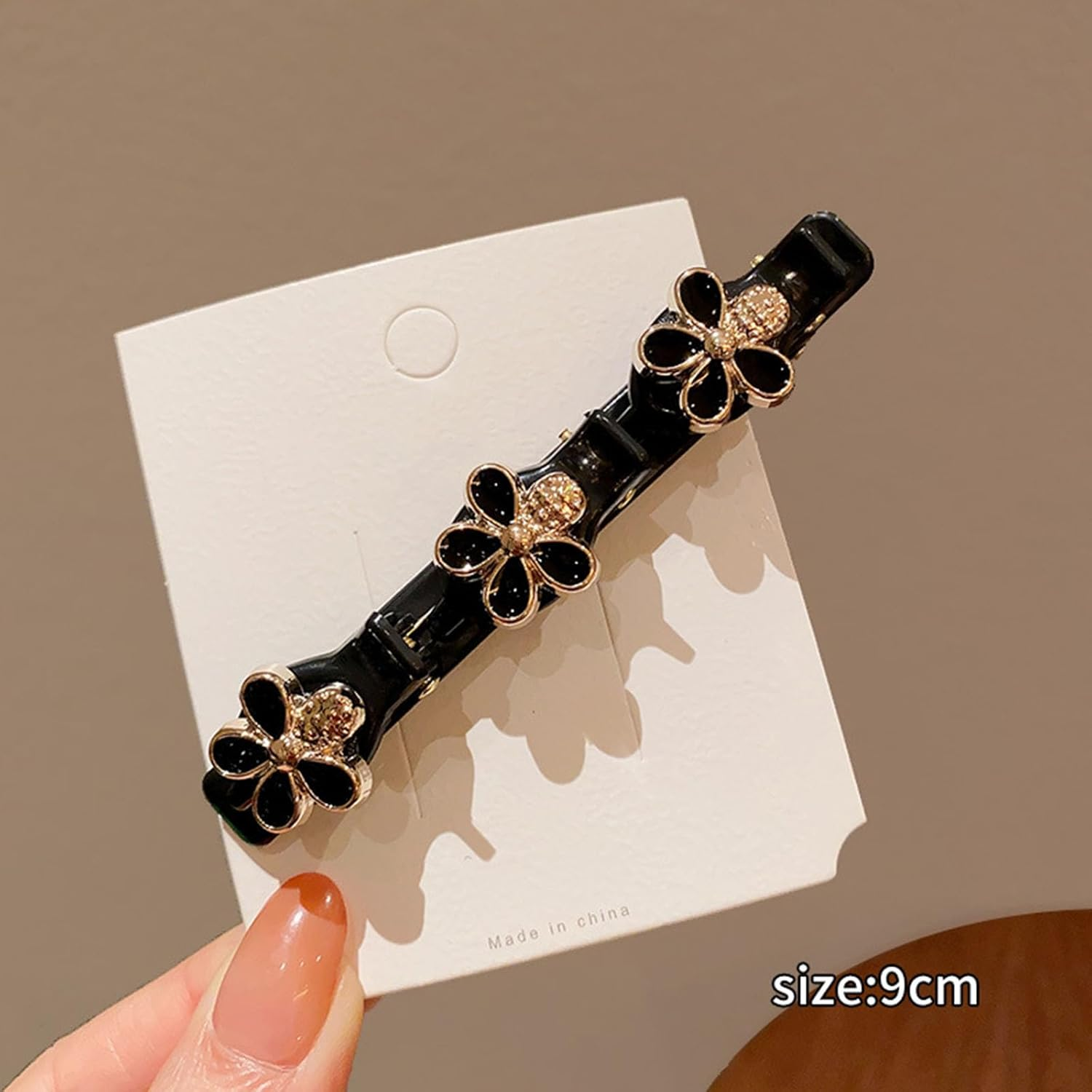 Braided Hair Clips with Sparkling Crystal Stone and 3 Small Clips Beaded Hairpin Duck Bill Clip Braided Hair Clip with Rhinestones for Women as a Gift (Style: M) image number 3