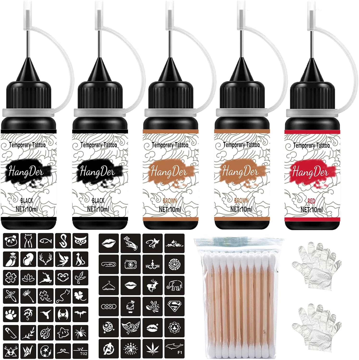 Temporary Tattoos Kit, Yomagine Semi Permanent Tattoo Ink, DIY Fake Freckles Temporary Tattoos for Women Men Kids, Summer Trend Freehand Ink with 78 Pcs Tattoo Stencils, Jagua Gel - Full Kit 5 Bottles image number 2