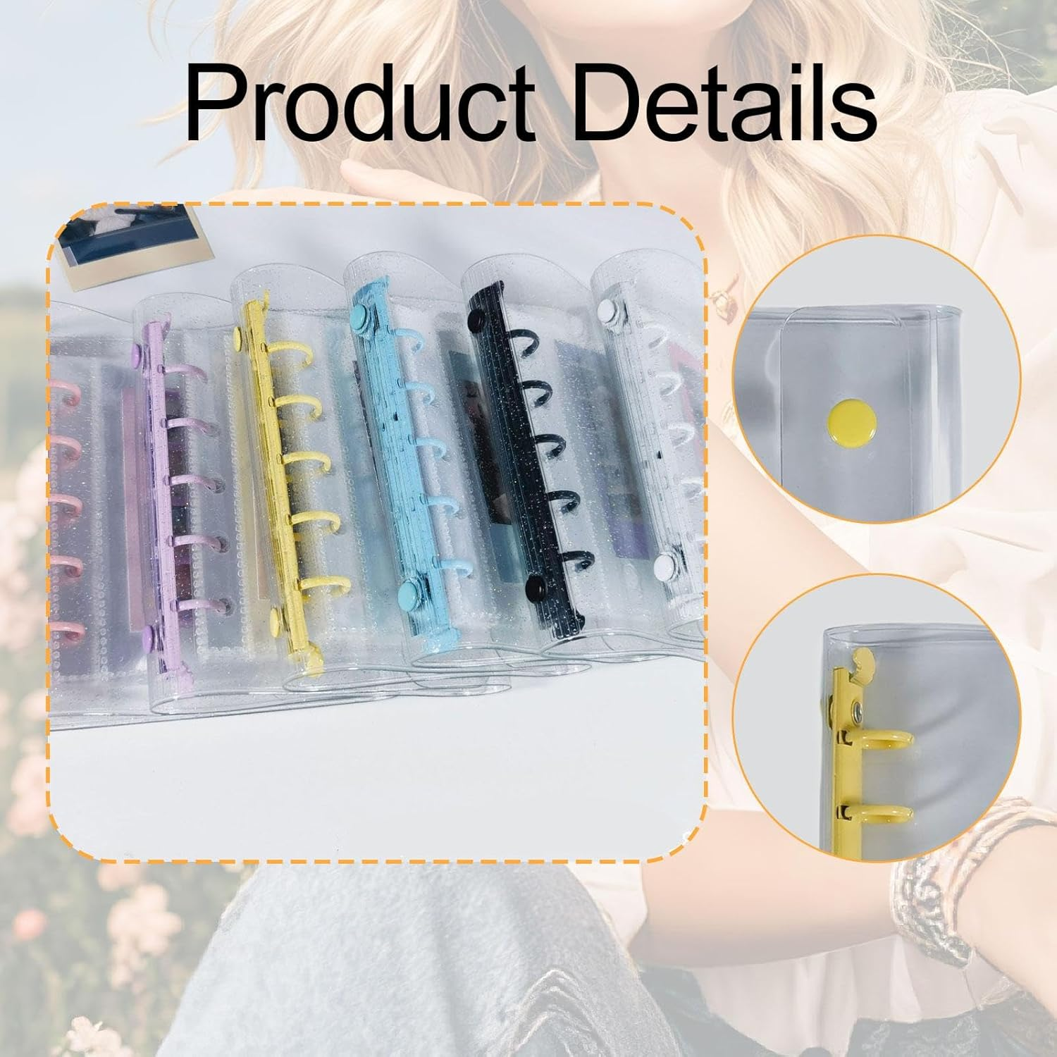 Kowaku Binder Covers Notebook with Blank Inner Papers 5 Holes Photo Album Clear round Binder Cover for Valentines Anniversary, Yellow image number 2