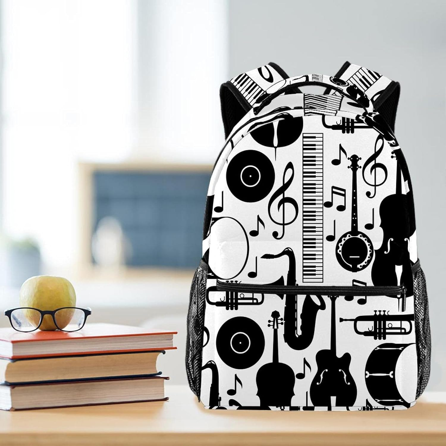 Jazz Instruments Vector Backpack Students Shoulder Bags Travel Bag College School Tote Backpacks image number 5