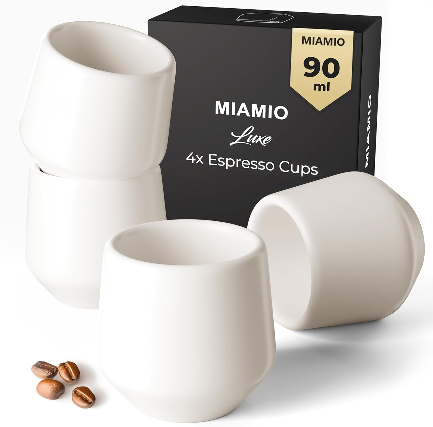 MIAMIO - Espresso Cups Set of 4 (90 Ml) / Espresso Cup, Ceramic Espresso Cups, Handleless Mug, Japanese Tea Cups - Luxe Collection (Beige Pastel)