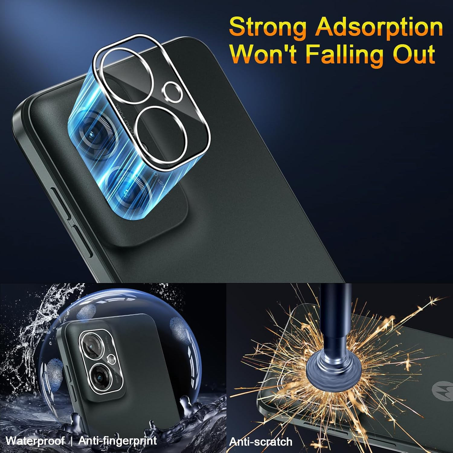 QULLOO Screen Protector for Motorola Moto G55, Pack of 2 Tempered Glass Screen Protector with 2 Camera Protection [9H Hardness Glass Film] [HD Clear Protective Glass] [Anti-Scratch Screen Protector] - Transparent -F6 image number 4