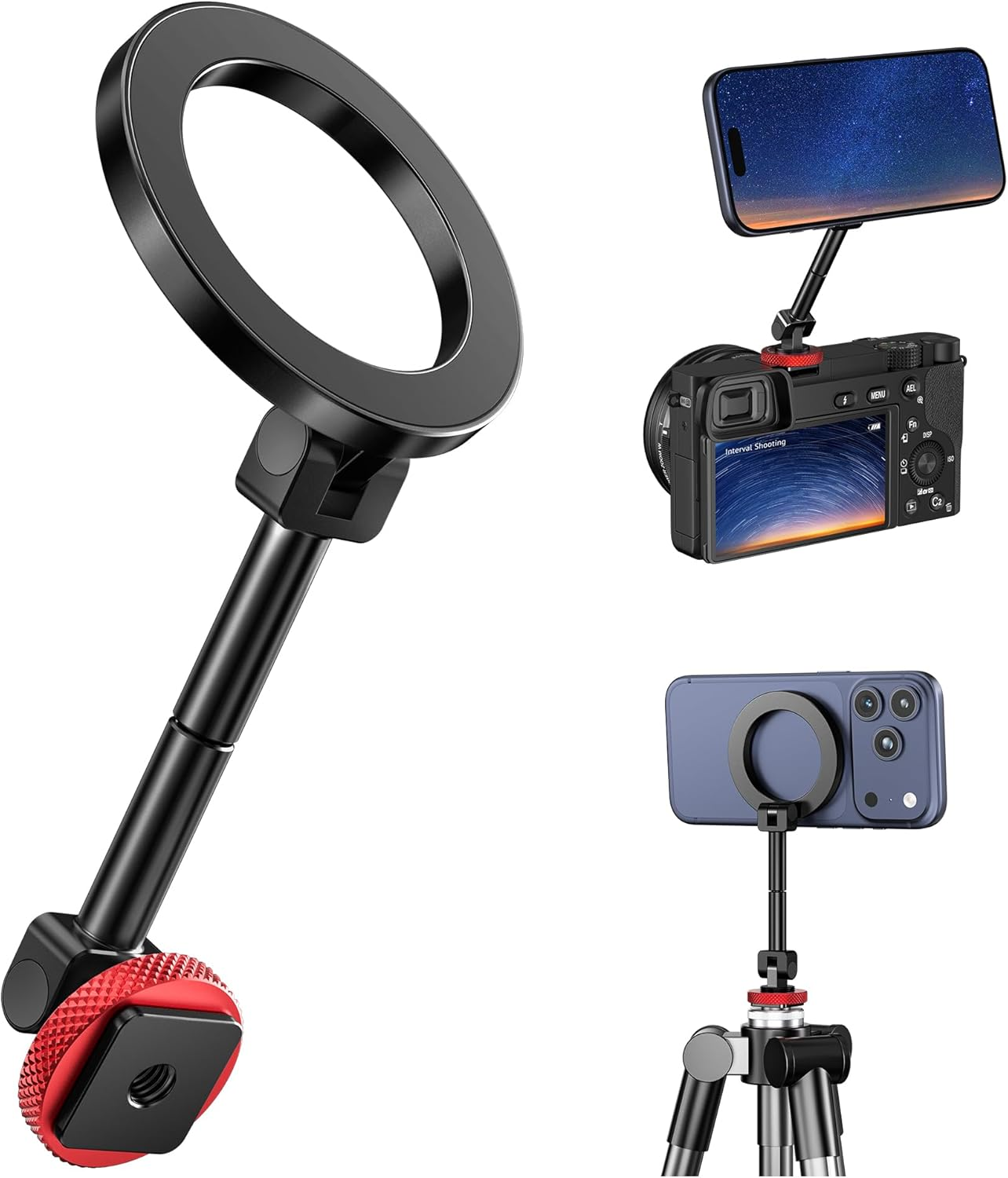 Itramax Magnetic Phone Tripod Mount,360&deg; Rotatable Mag/Safe Cold Shoe Tripod Phone Adapter Holder with 1/4" Threaded Hole for Iphone 17 Pro Max 16 15 plus 14 13 12,Samsung,Canon Nikon Sony DSLR Camera