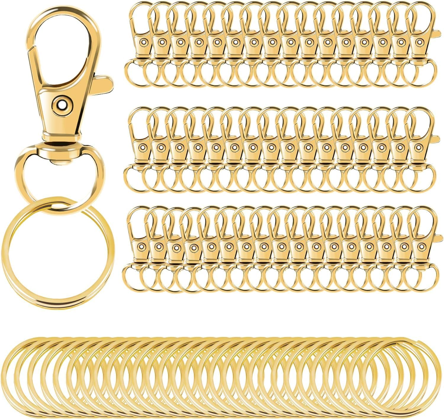 AUGSUN Swivel Clasps Lanyard Snap Hooks with Key Rings, Key Chain Clip Hooks Lobster Claw Clasps for Keychains Jewelry DIY Crafts (Gold)