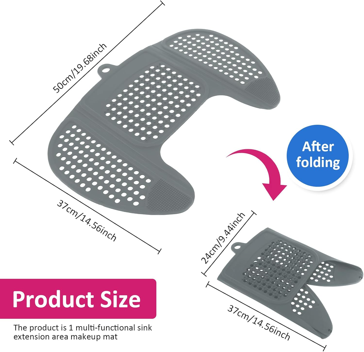 Foldable Bathroom Sink Cover for Counter Space - Silicone Makeup Mat over Sink - Heat Resistant Brush Cleaner Mat (Gray) image number 2